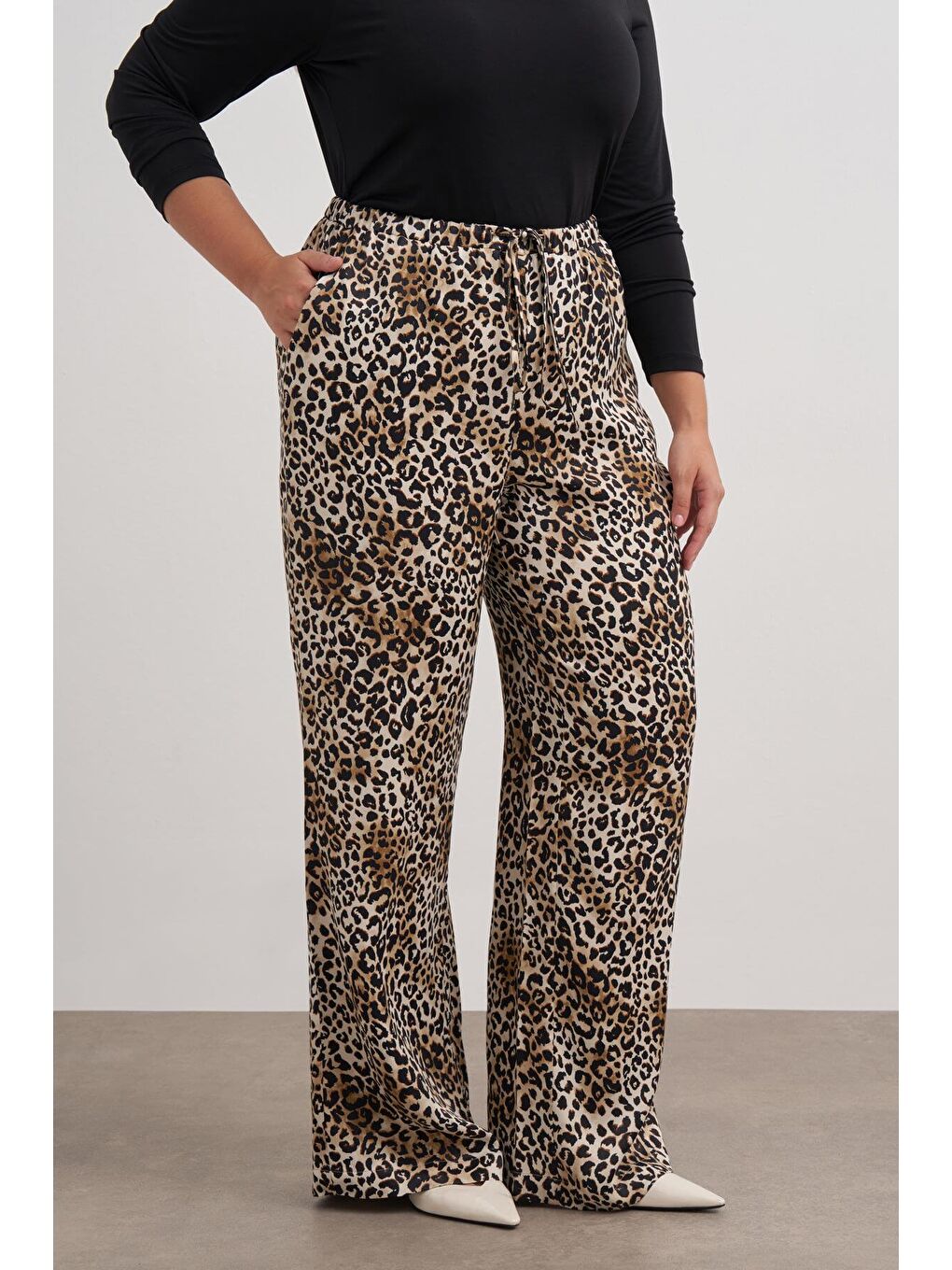 Mylinemoda Kahverengi Beli Lastikli Leopar Desenli Pantolon - 4