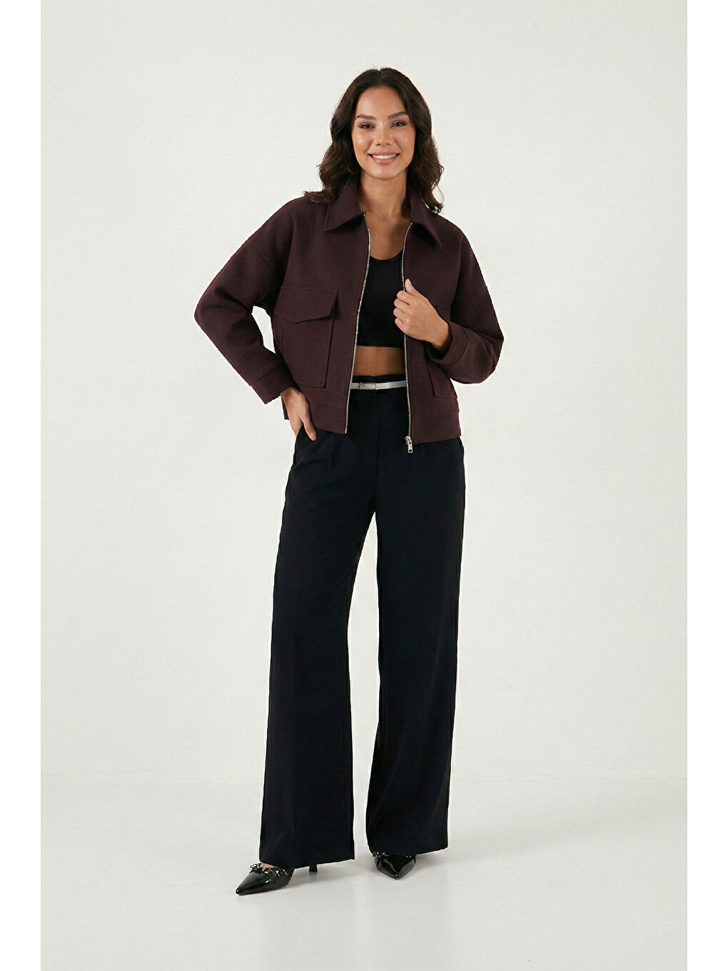 Mürdüm Regular Fit Klasik Yaka Astarlı Cep Detaylı Kadın Ceket 6927670-4