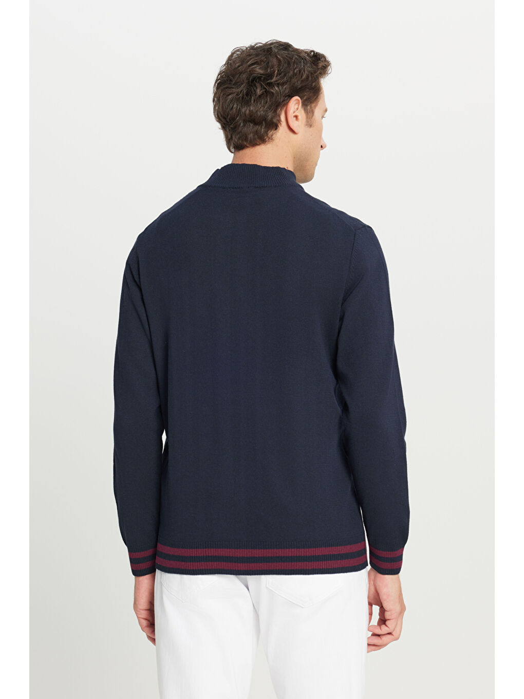 Erkek Lacivert Pamuklu Standart Fit Normal Kesim Dik Yaka Triko Ceket-4