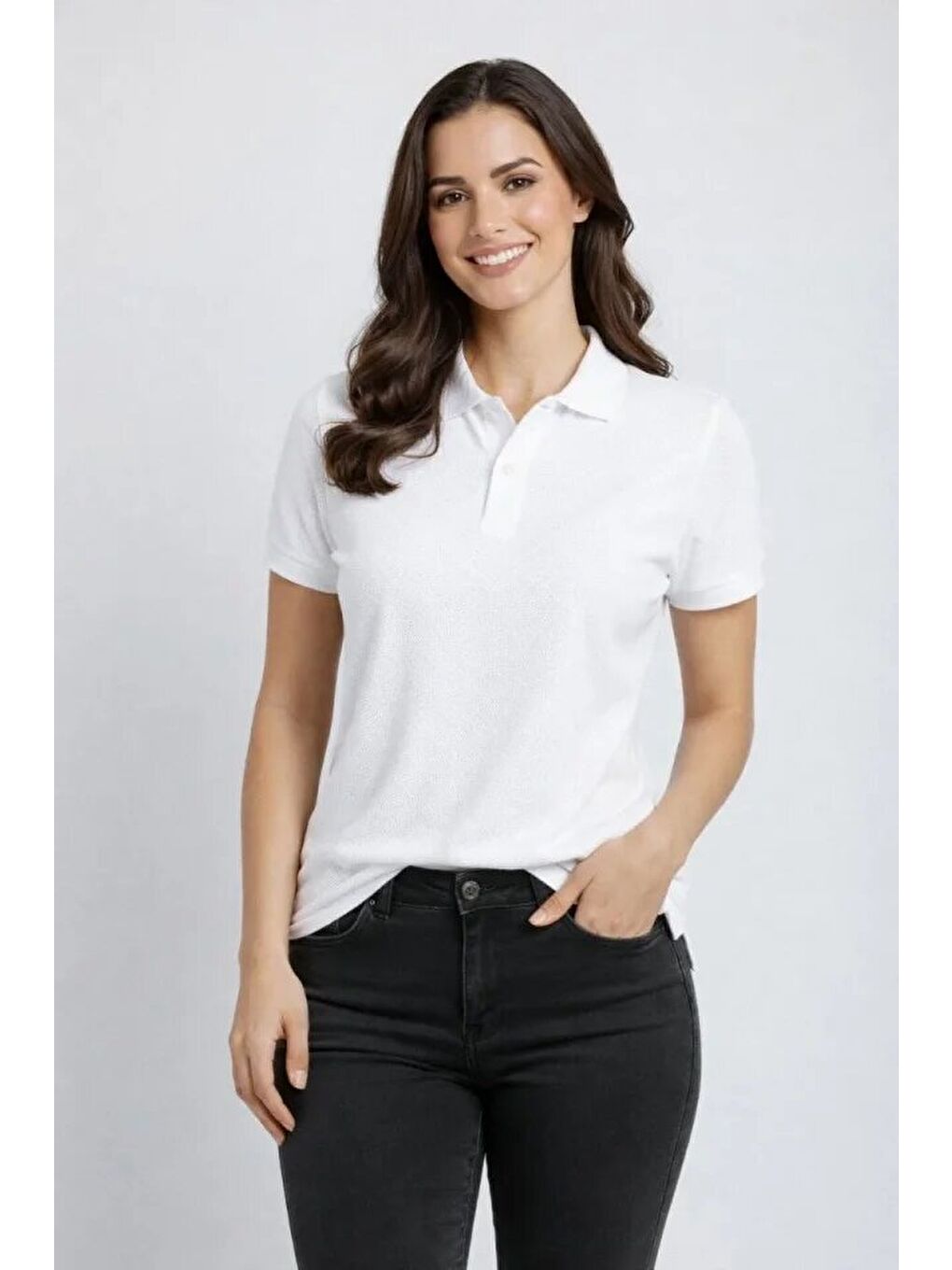 Pike Kumaş Düğmeli Yaka Regular Rahat Günlük Kısa Kol Tişört T-shirt - Beyaz