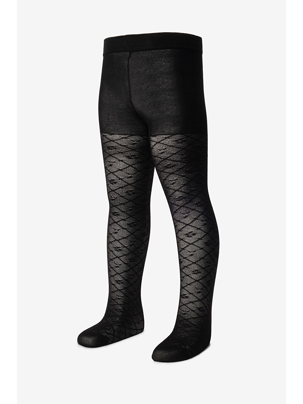 Siyah Çiçekli Ajur Desenli Kız Çocuk Külotlu Çorap