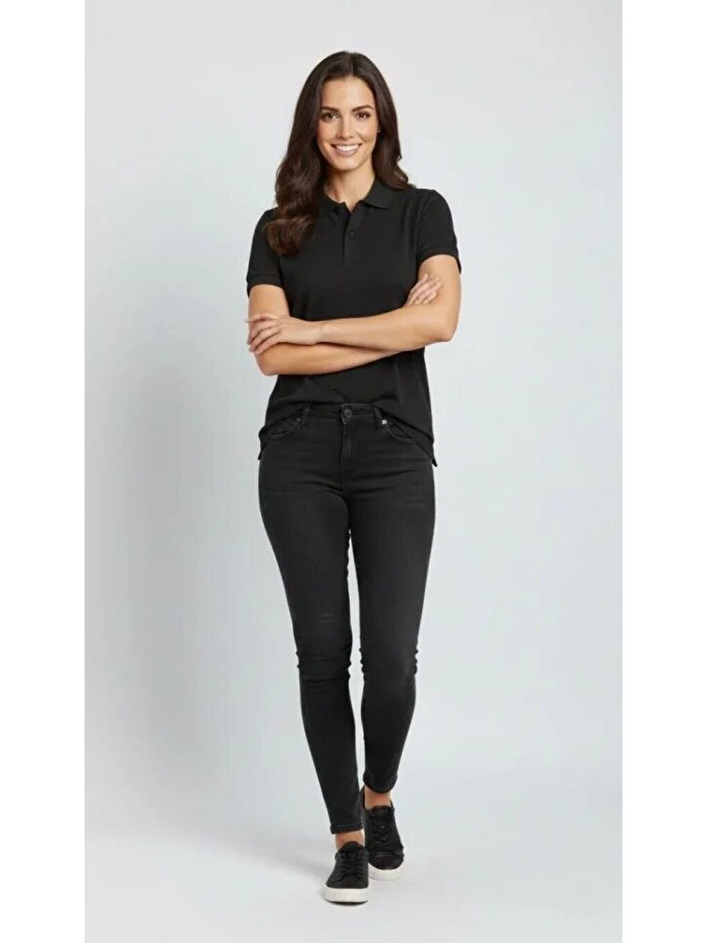 Pike Kumaş Düğmeli Yaka Regular Rahat Günlük Kısa Kol Tişört T-shirt - Siyah-1