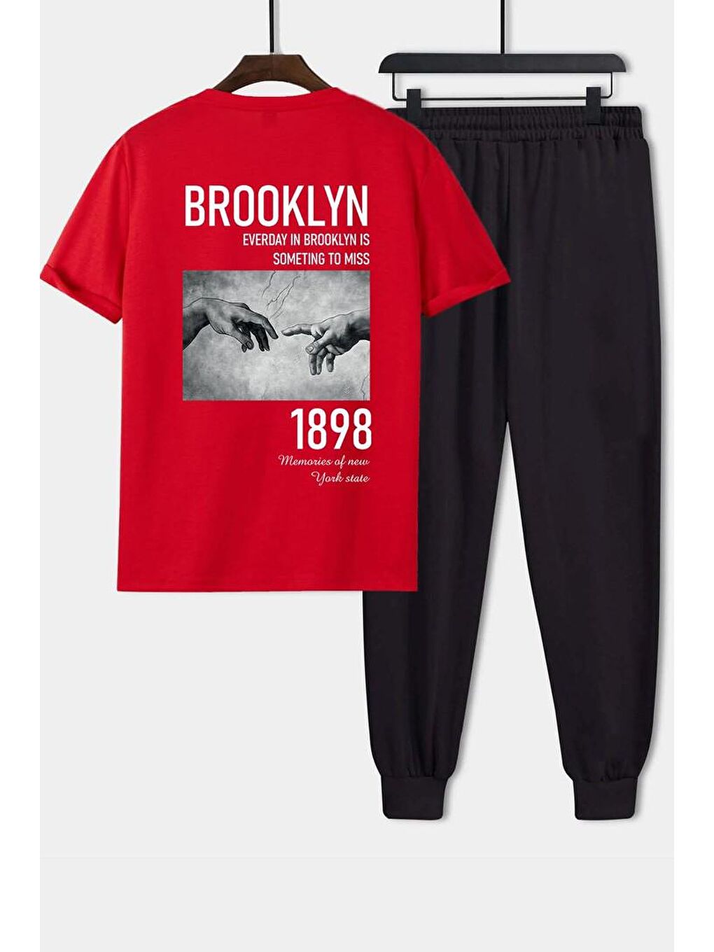 Kırmızı Unisex 1898 Brooklyn Baskılı 2'li Eşofman Takımı