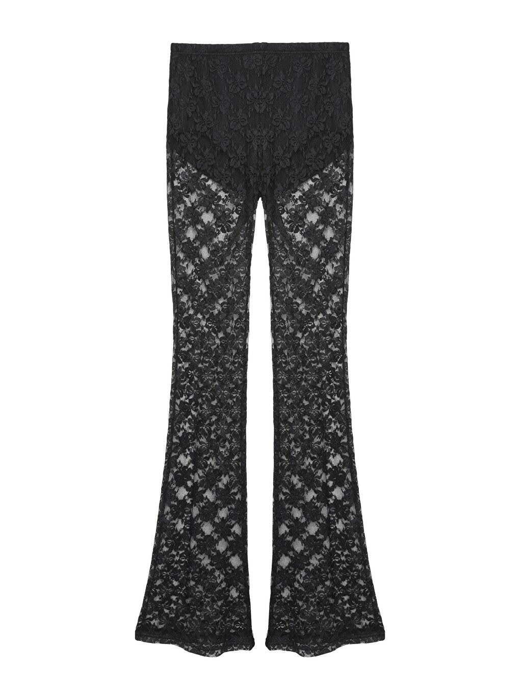 Dantel Detaylı Transparan Pantolon Siyah