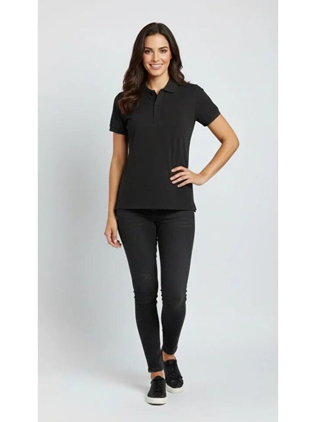 Pike Kumaş Düğmeli Yaka Regular Rahat Günlük Kısa Kol Tişört T-shirt - Siyah-2