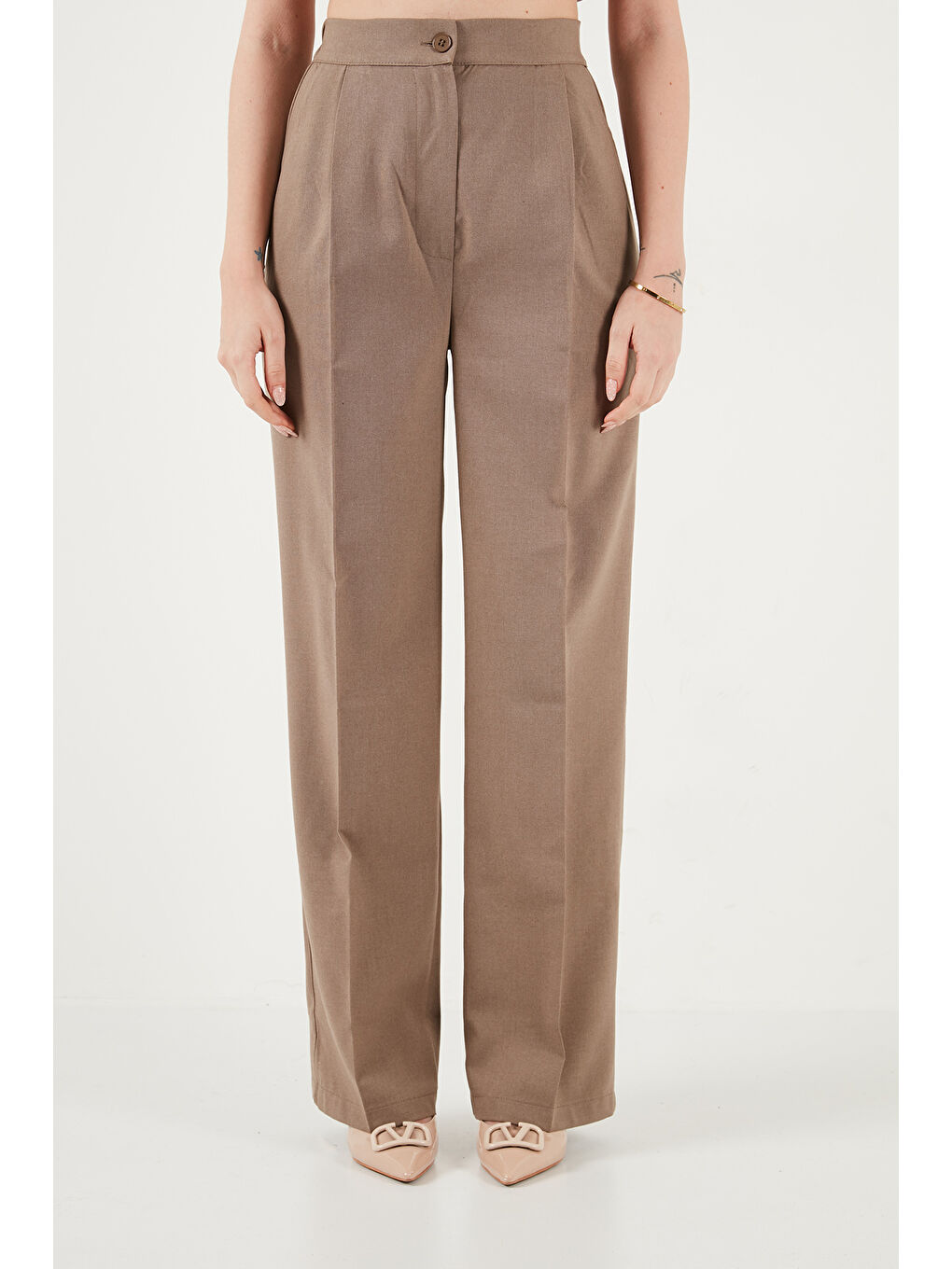 Haki Regular Fit Beli Büzgülü Kısa Kollu Kadın Takım 6928870-2