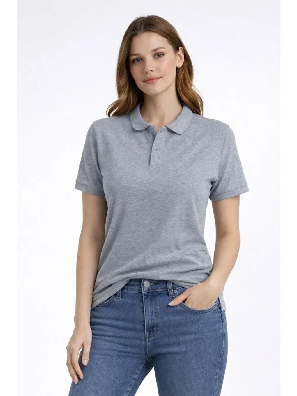 Pike Kumaş Düğmeli Yaka Regular Rahat Günlük Kısa Kol Tişört T-shirt - Gri-3