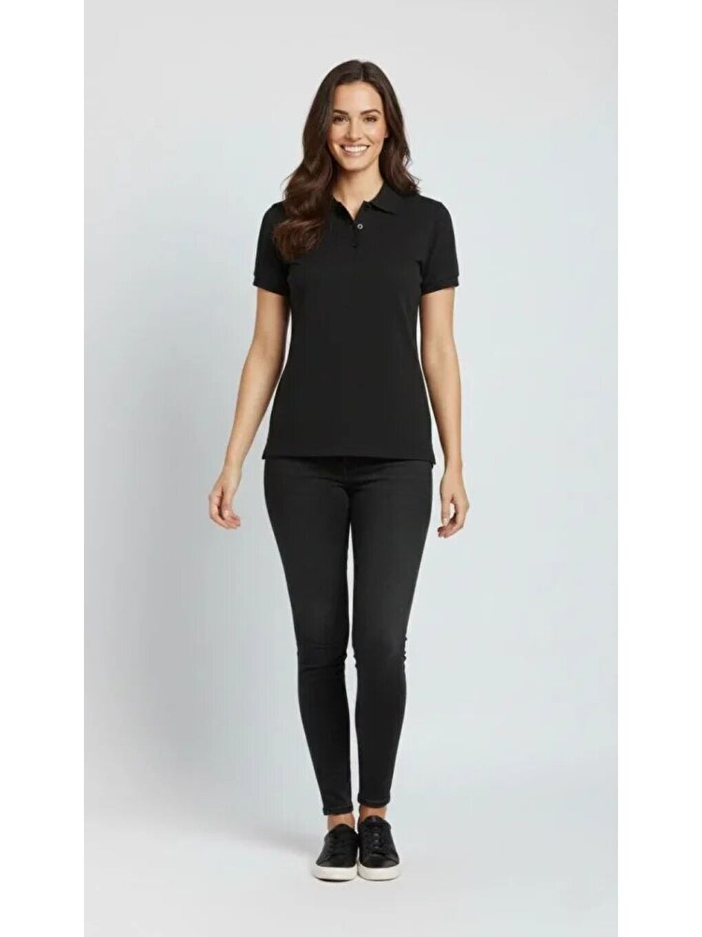 Pike Kumaş Düğmeli Yaka Regular Rahat Günlük Kısa Kol Tişört T-shirt - Siyah-3