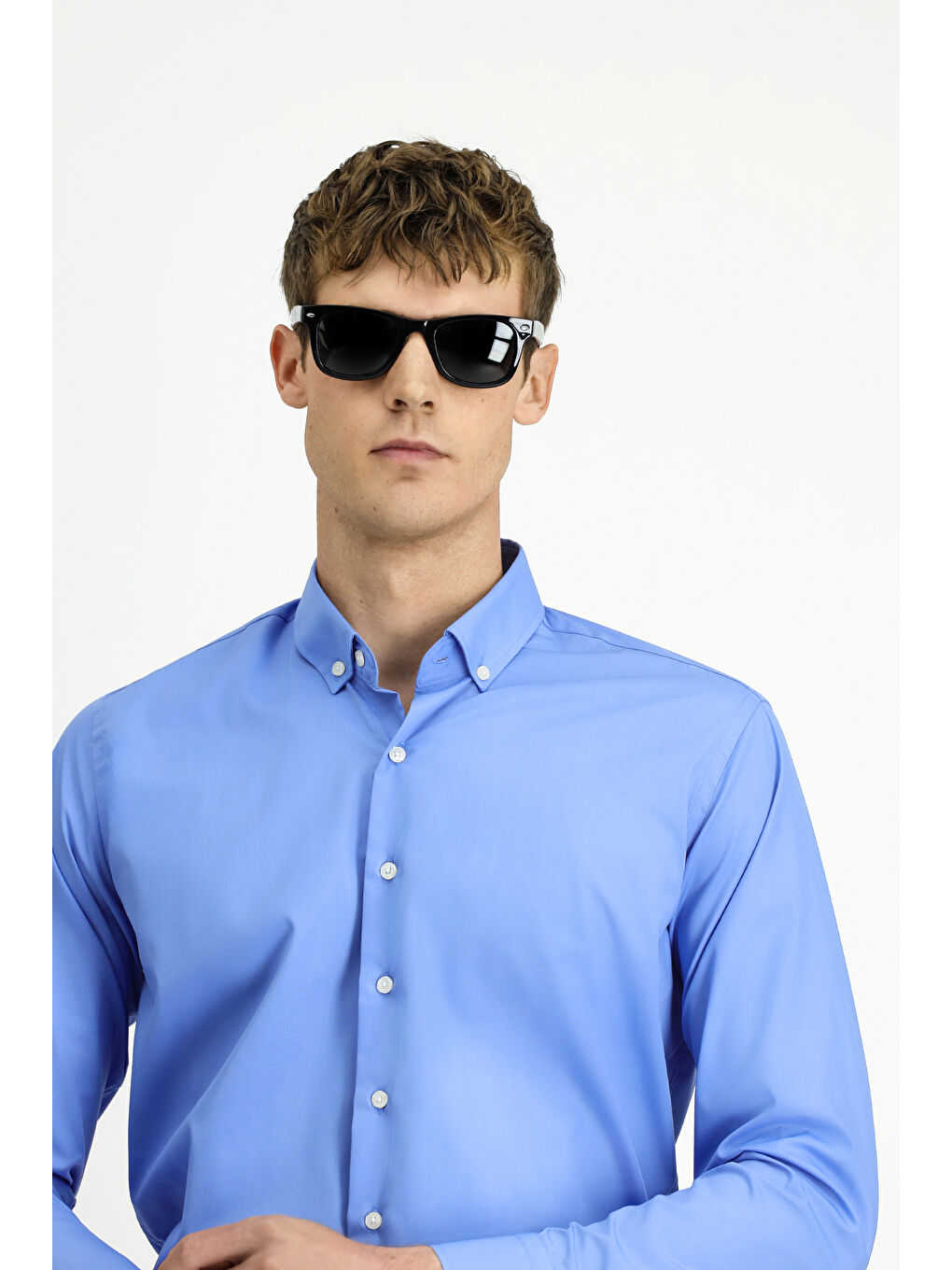 Mavi Uzun Kol Slim Fit Dar Kesim Non Iron Ütü Gerektirmeyen Pamuklu Düğmeli Yaka Büyük Beden Gömlek-2