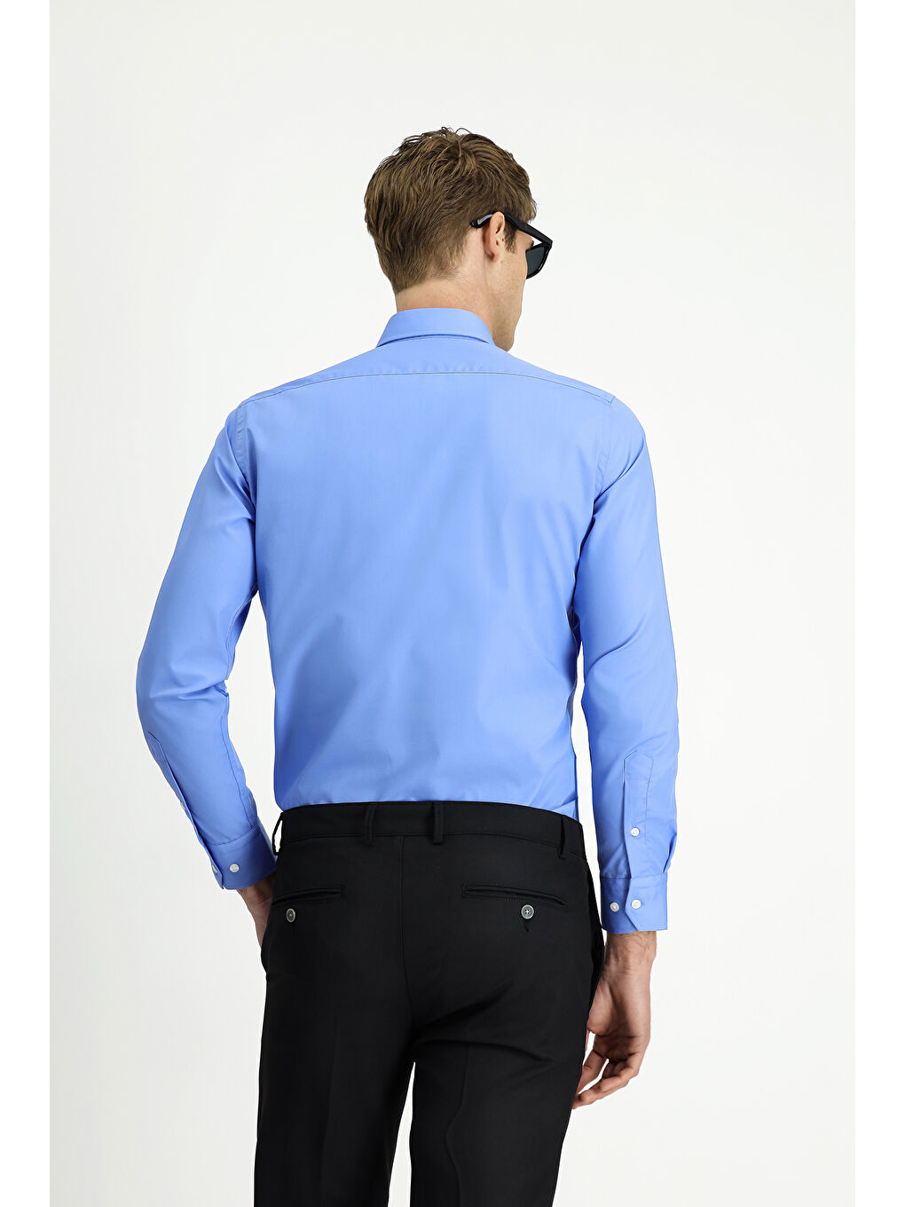 Mavi Uzun Kol Slim Fit Dar Kesim Non Iron Ütü Gerektirmeyen Pamuklu Düğmeli Yaka Büyük Beden Gömlek-3