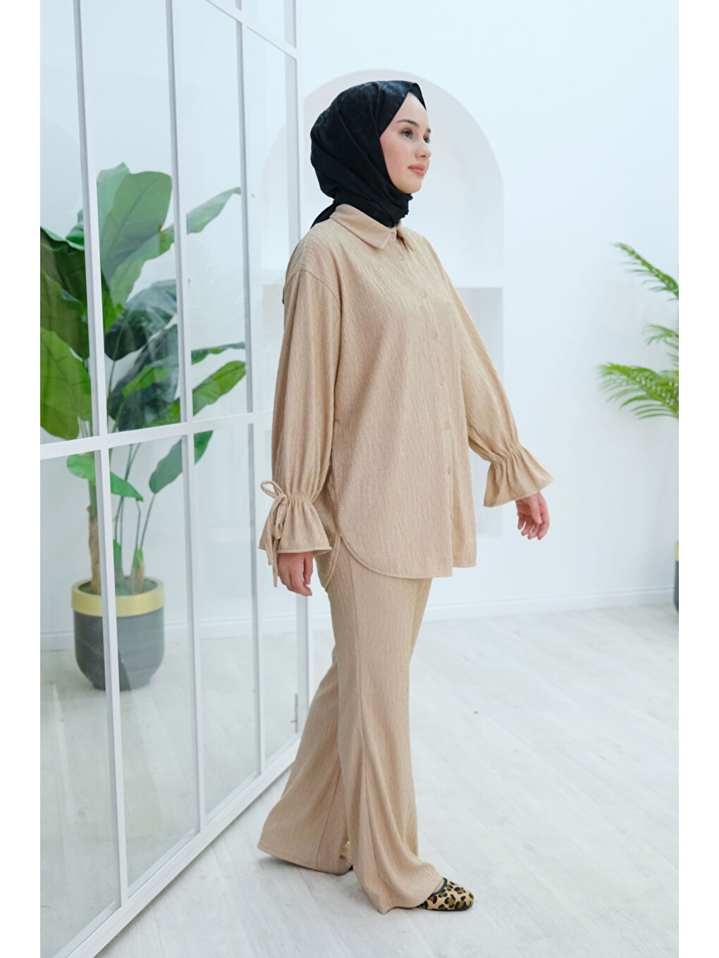 Locco Moda Ekru Kol Fırfır Detay Bürümcük İkili Takım Krem - 2