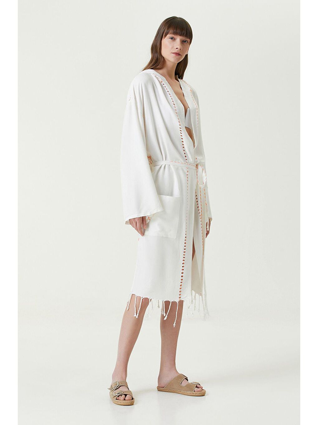 Serene Peştamal Bornoz - Turuncu Örgü Ajur-1