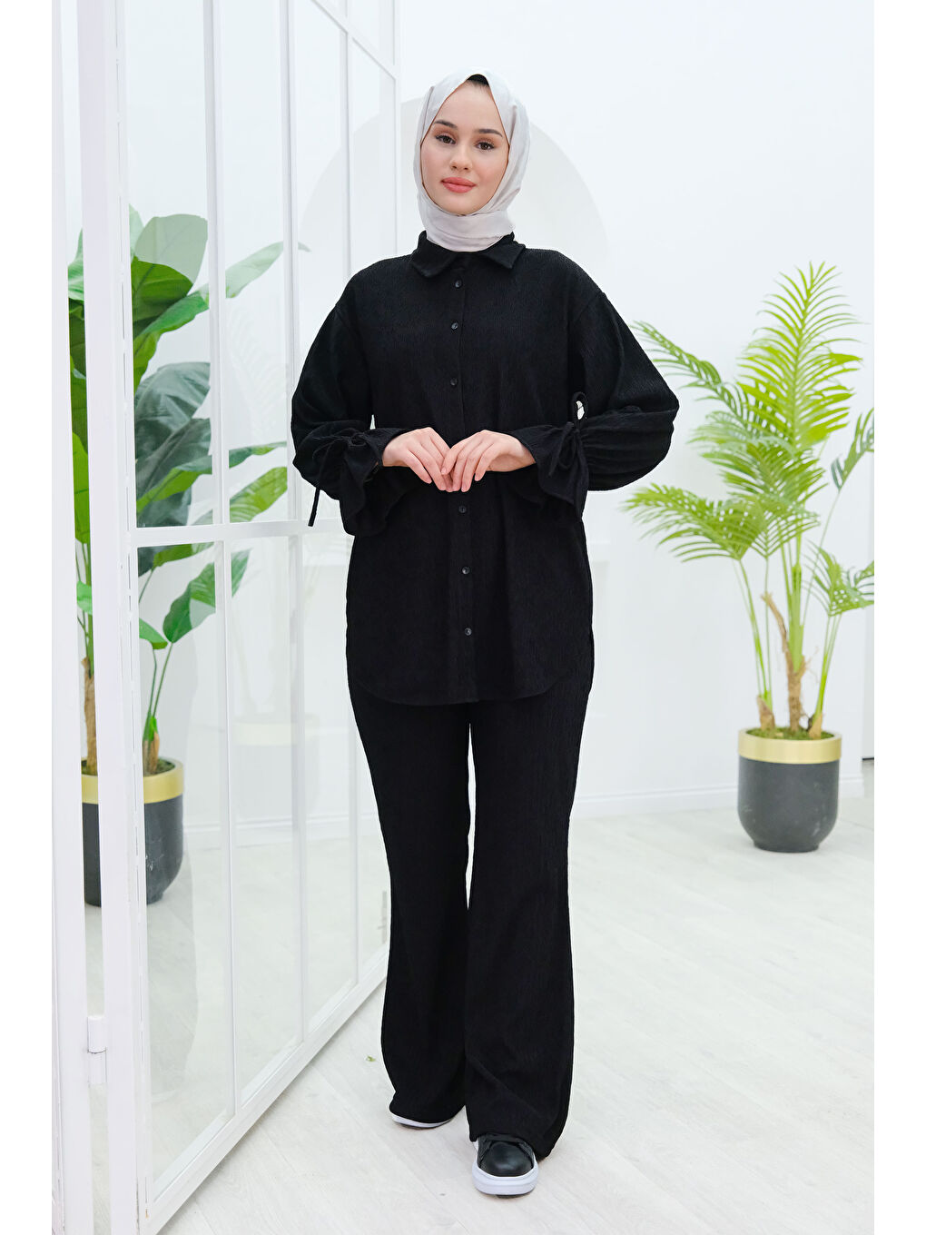 Kol Fırfır Detay Bürümcük İkili Takım Siyah-1