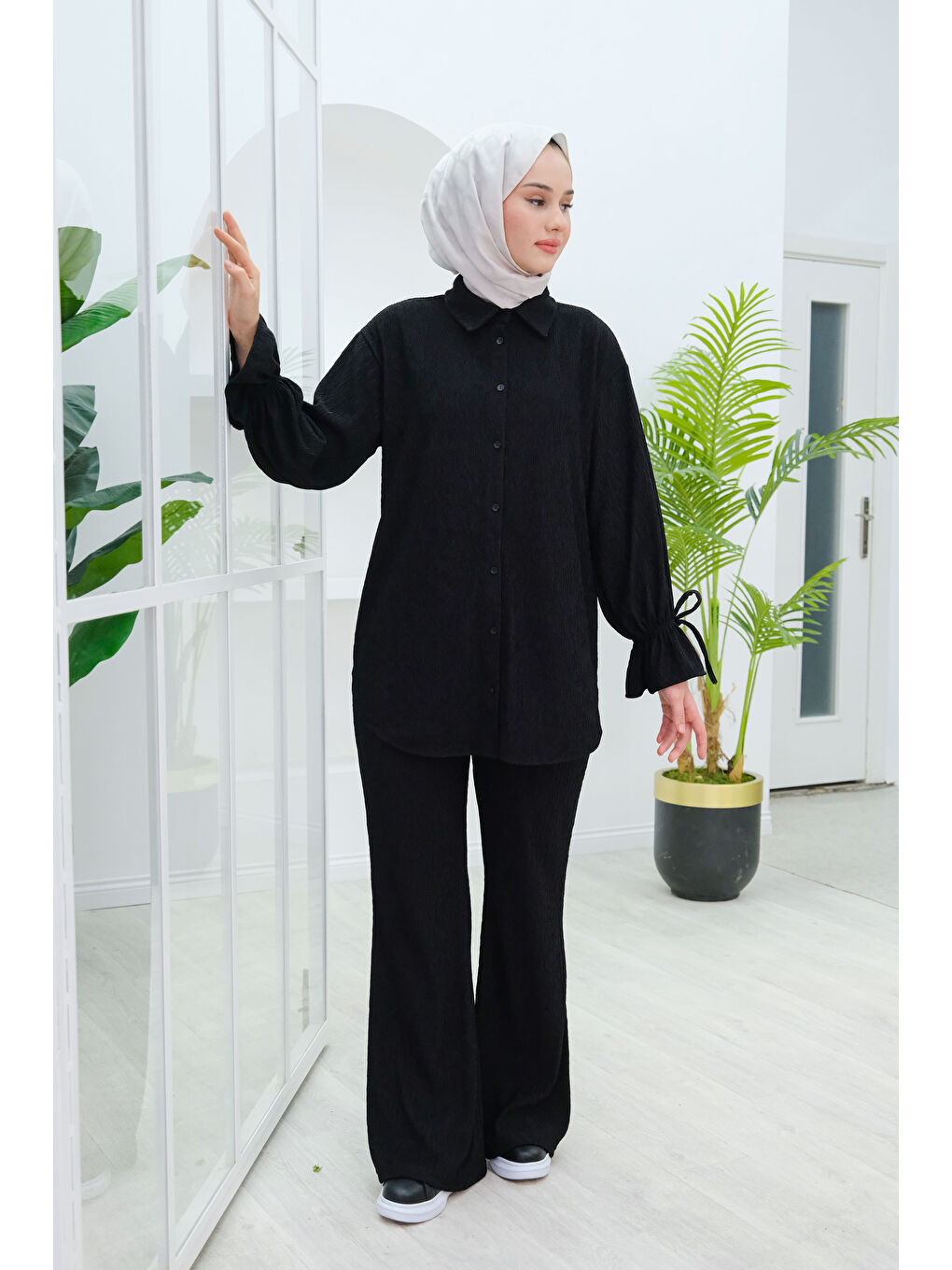 Kol Fırfır Detay Bürümcük İkili Takım Siyah-3