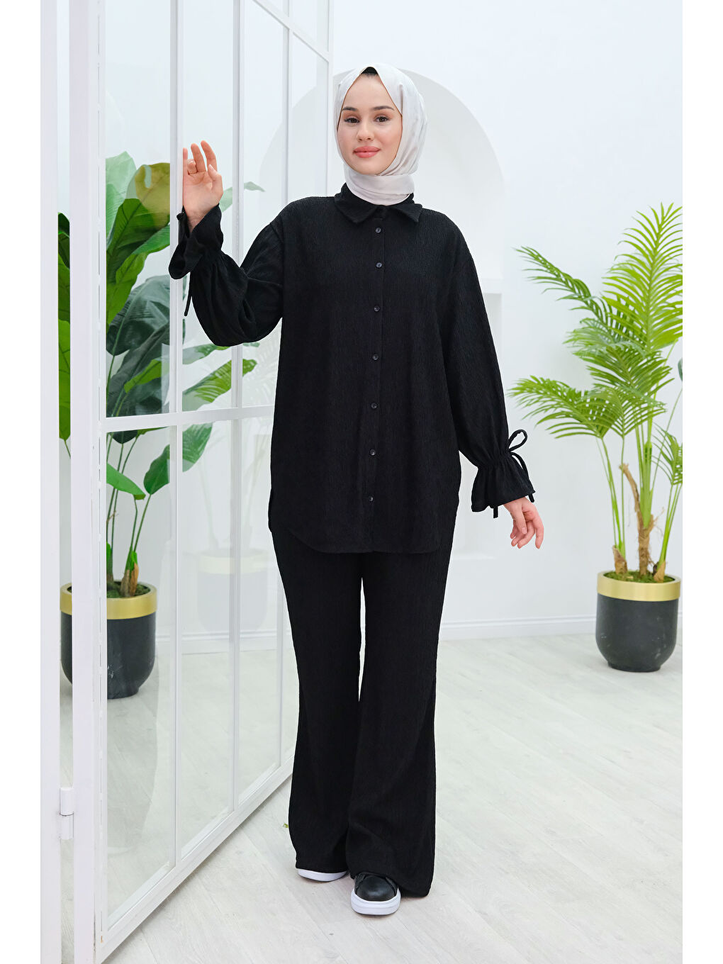 Kol Fırfır Detay Bürümcük İkili Takım Siyah-4