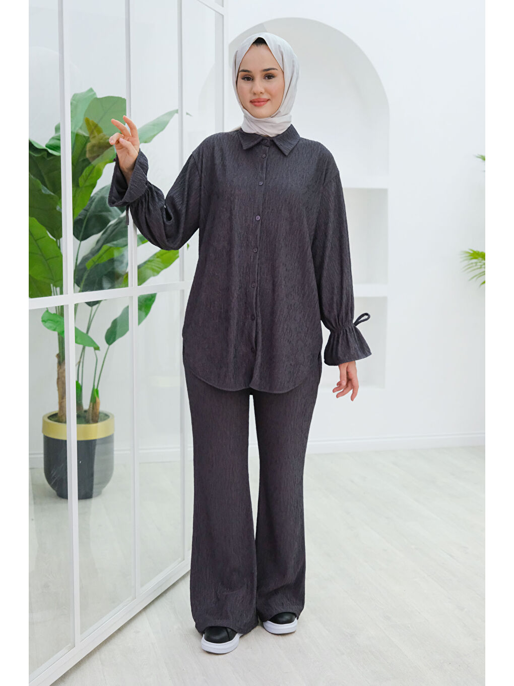 Kol Fırfır Detay Bürümcük İkili Takım Gri