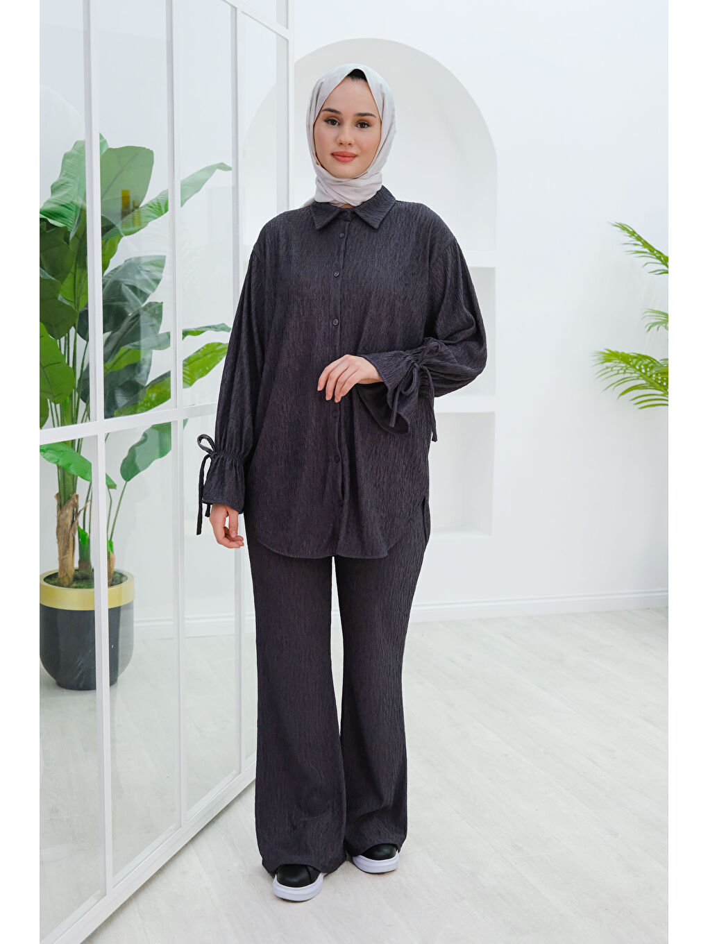 Kol Fırfır Detay Bürümcük İkili Takım Gri-1