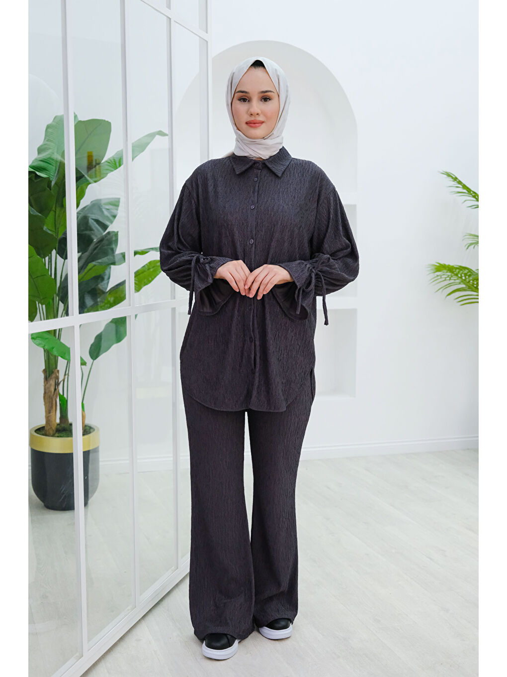 Kol Fırfır Detay Bürümcük İkili Takım Gri-3