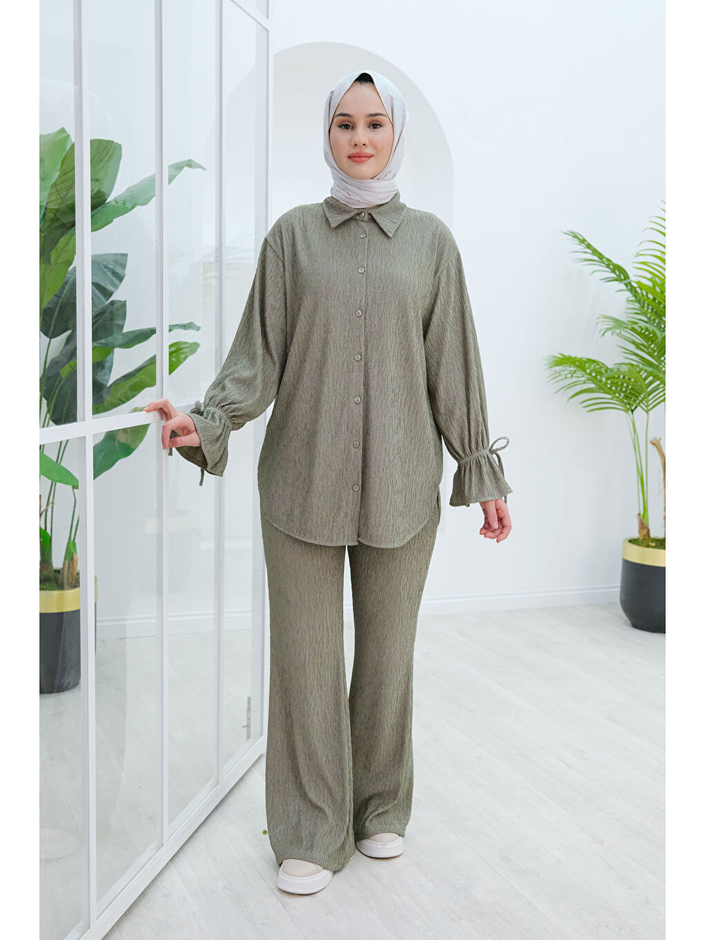 Locco Moda Kol Fırfır Detay Bürümcük İkili Takım Yeşil