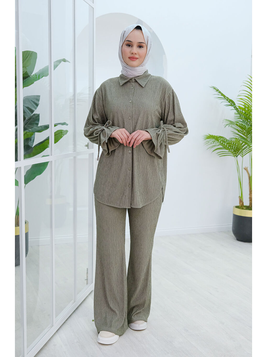 Locco Moda Kol Fırfır Detay Bürümcük İkili Takım Yeşil - 1