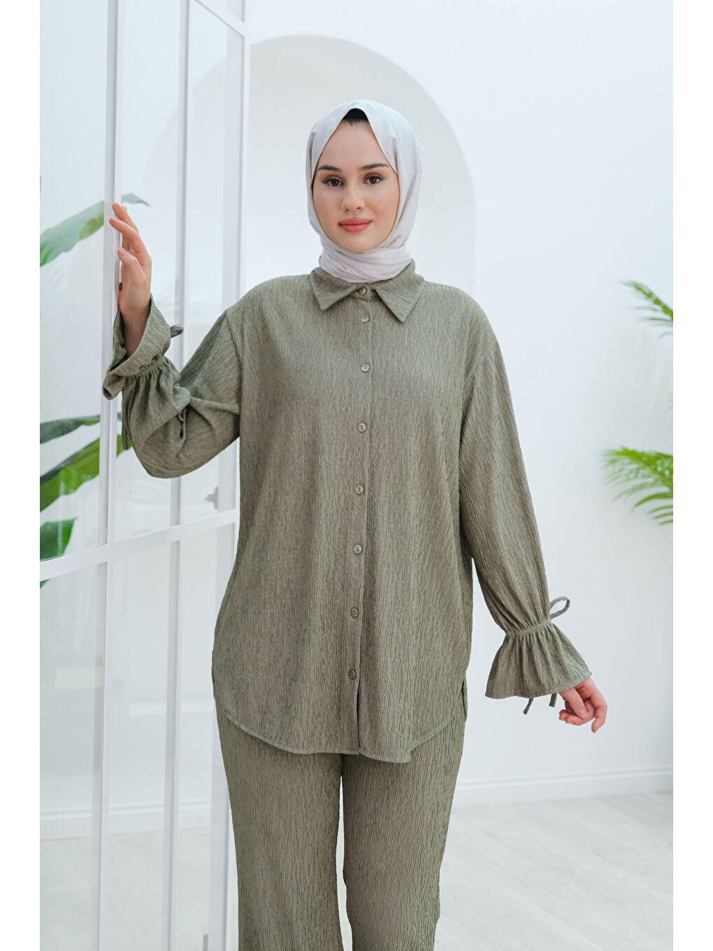 Locco Moda Kol Fırfır Detay Bürümcük İkili Takım Yeşil - 3
