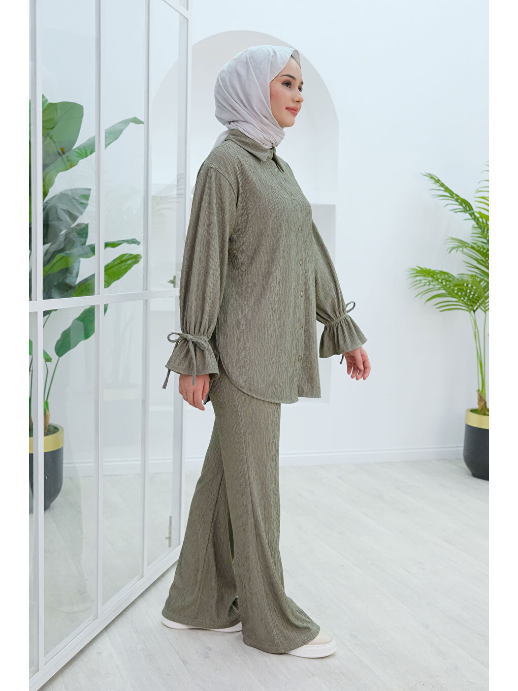 Locco Moda Kol Fırfır Detay Bürümcük İkili Takım Yeşil - 4