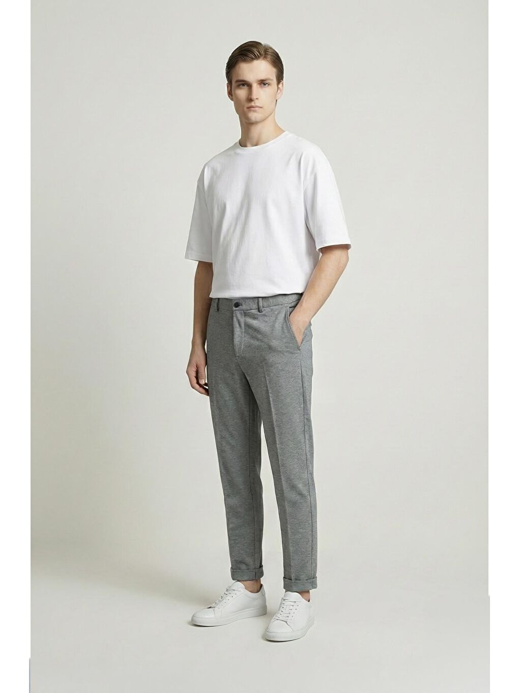 Gri Giotelli Erkek 6 Drop Dokuma Kumaş Pantolon-3