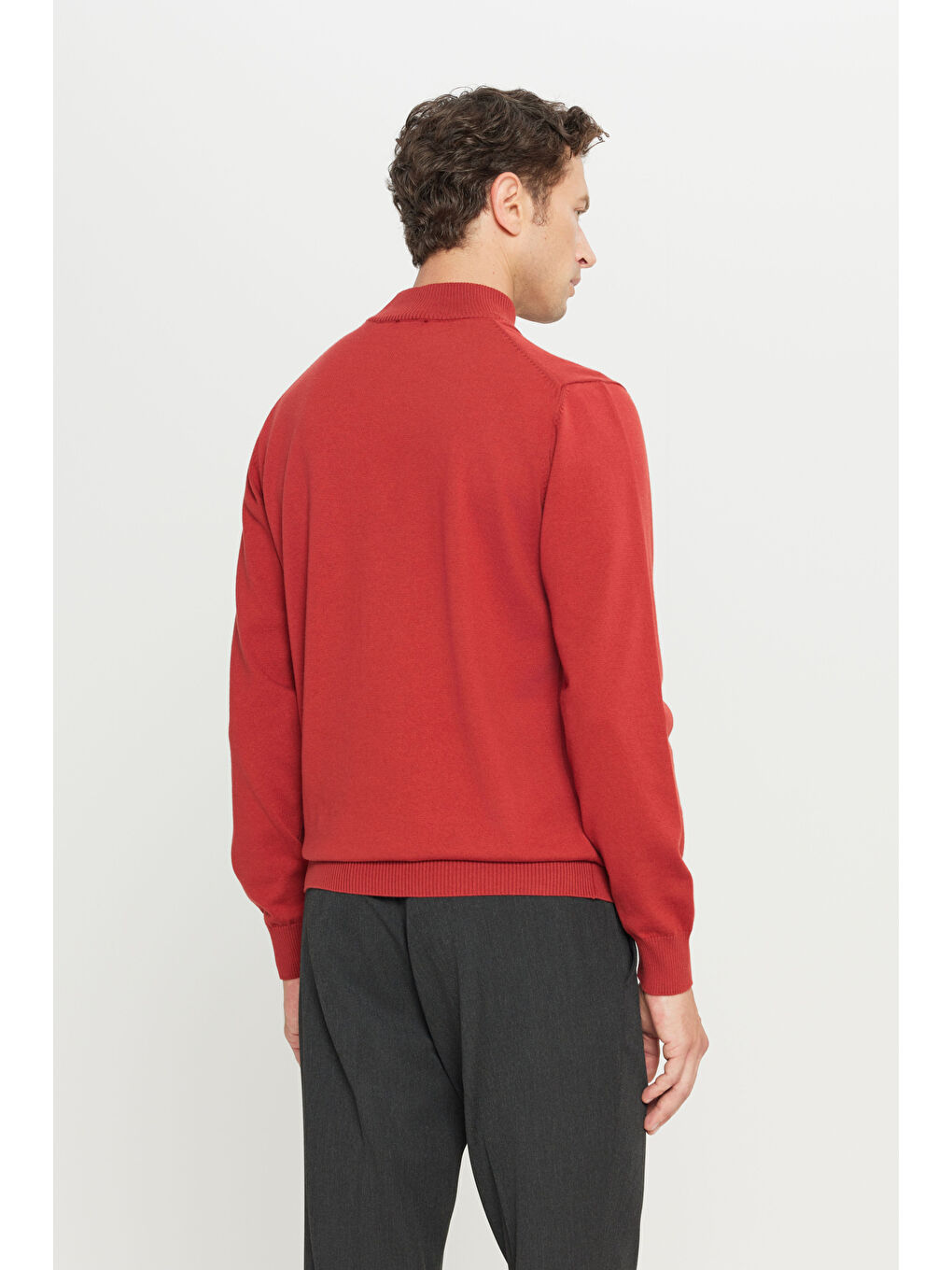 Kahverengi Erkek Kiremit Pamuklu Standart Fit Normal Kesim Yarım Balıkçı Yaka Triko Kazak-4