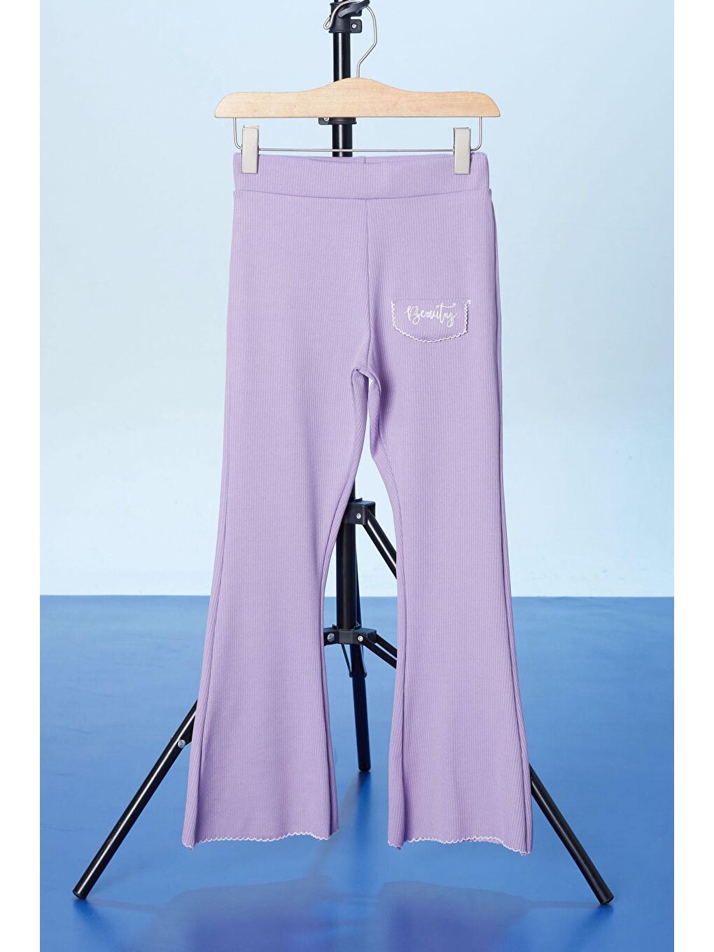 Lila Beauty Yazı Nakışlı İspanyol Paça Kız Çocuk Tayt