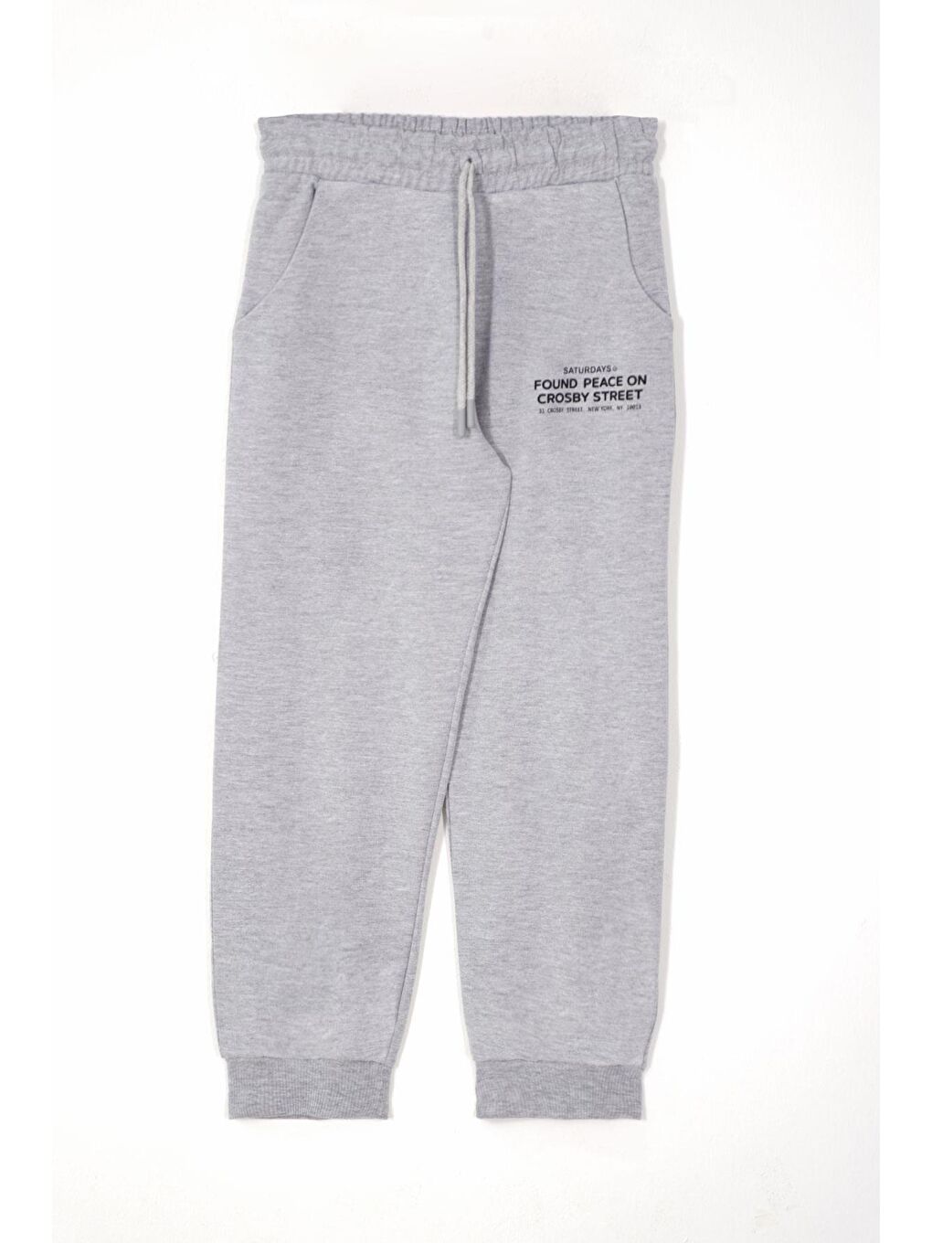 Baskılı Bağcıklı Gri Melanj Renk Erkek Çocuk Eşofman Tek Alt