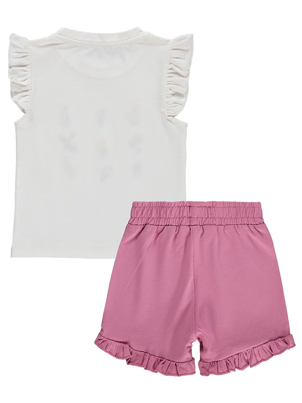 Girls Çiçek Nakışlı 2-5 Yaş Takım - Ekru-Soft Pembe-1