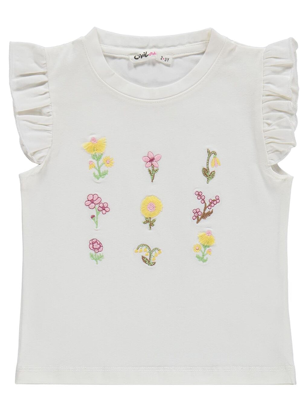 Girls Çiçek Nakışlı 2-5 Yaş Takım - Ekru-Soft Pembe-2