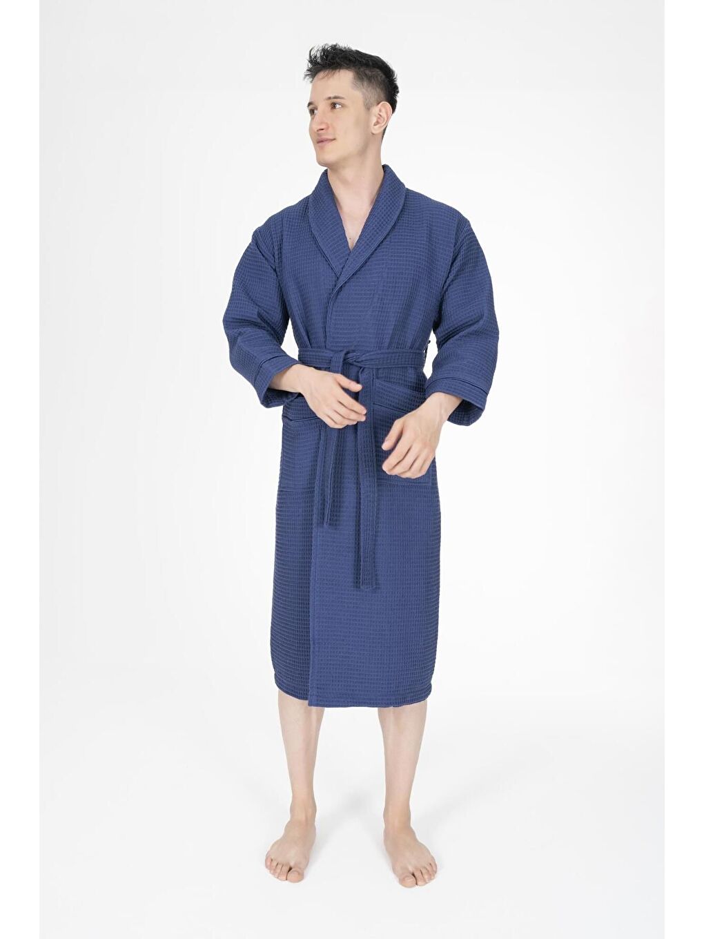 Kaos Serisi Şal Yaka Pike Bornoz Sabahlık Lacivert-3