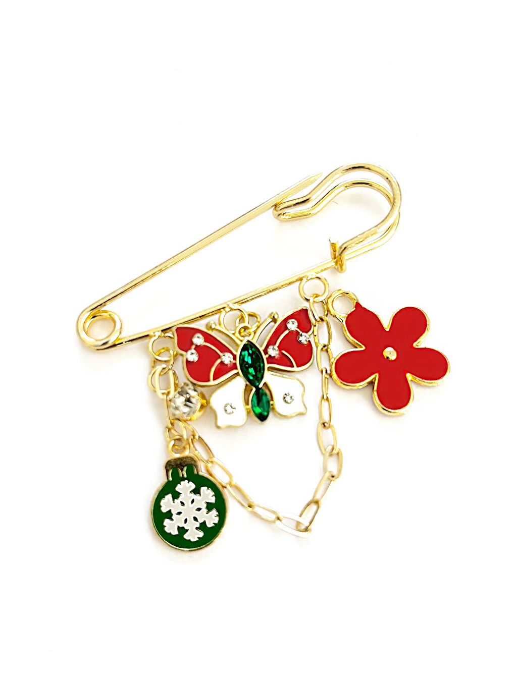 Sarı Yılbaşı Kelebeği Charm Sallantılı İskoç İğne Broş