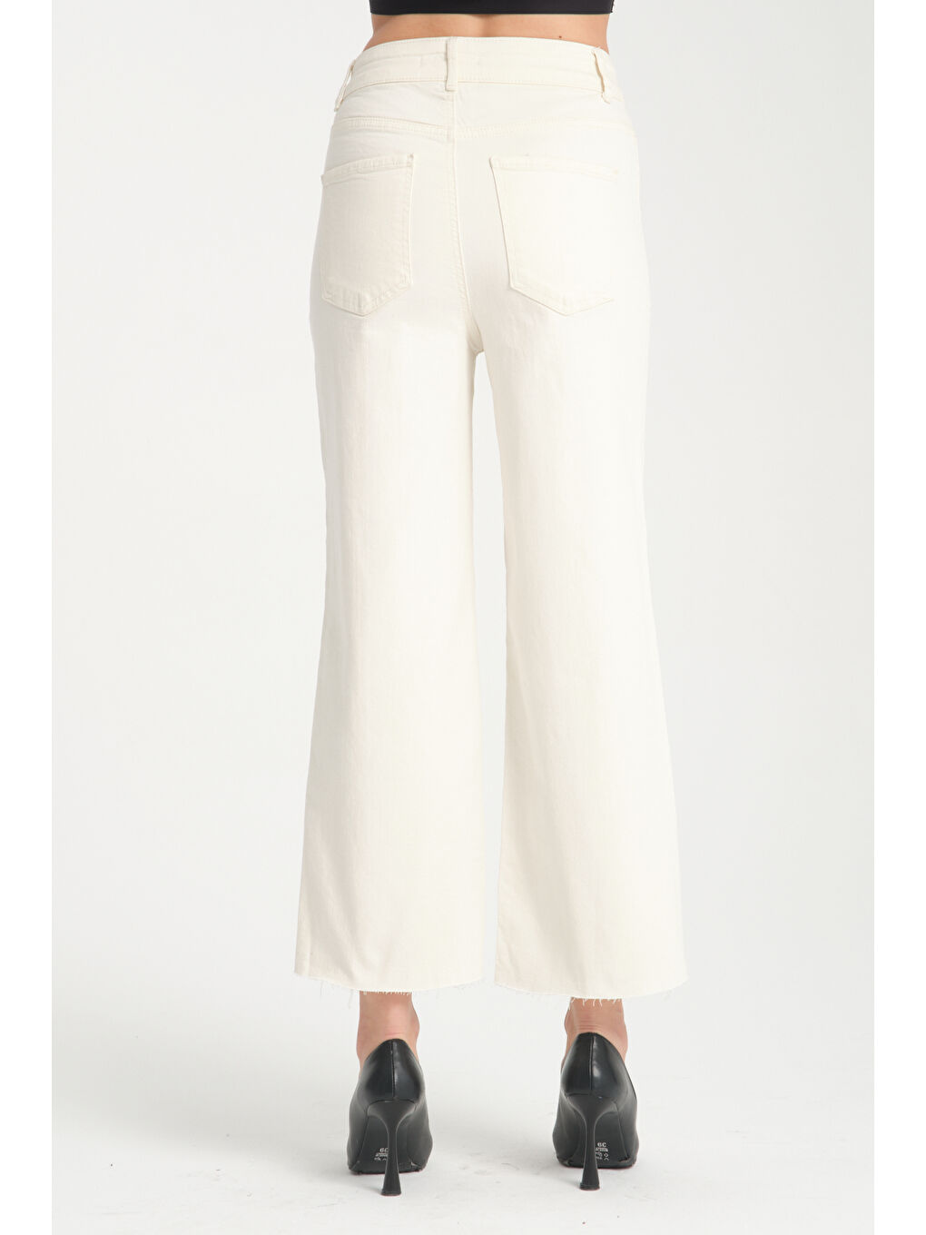 Beyaz Kadın Önü Cepsiz Denim Pantolon 6661-3