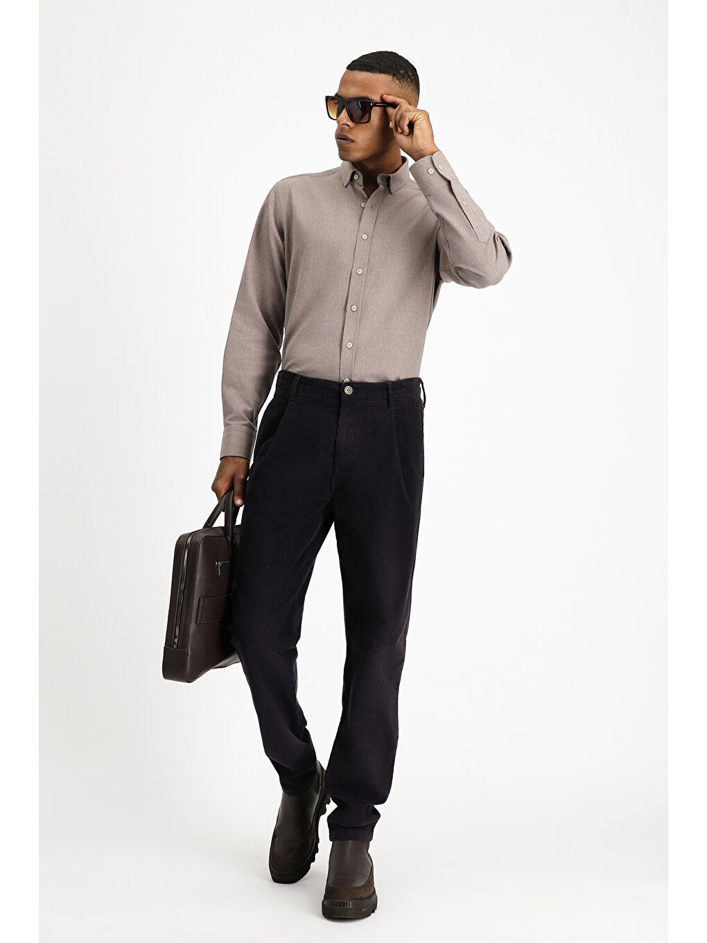 Kahverengi Uzun Kol Regular Fit Spor Pamuklu Kolay Ütülenebilir Gömlek-1