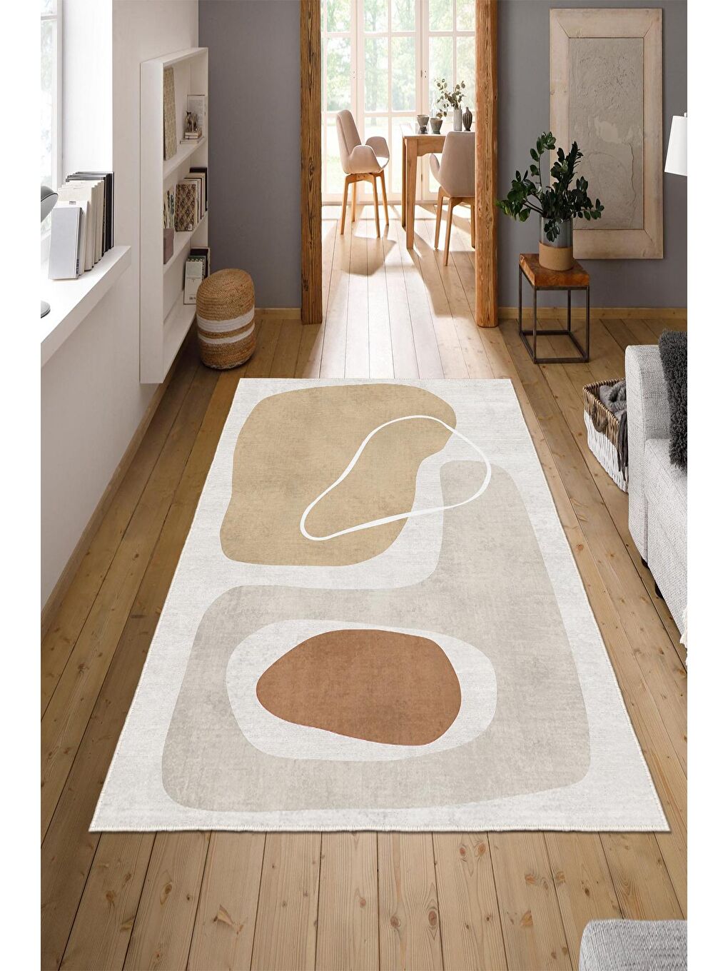 Bej Özel Tasarım, Kaymaz Taban, İnce, Yıkanabilir, Modern Halı WOOKECE1466 180x280-1