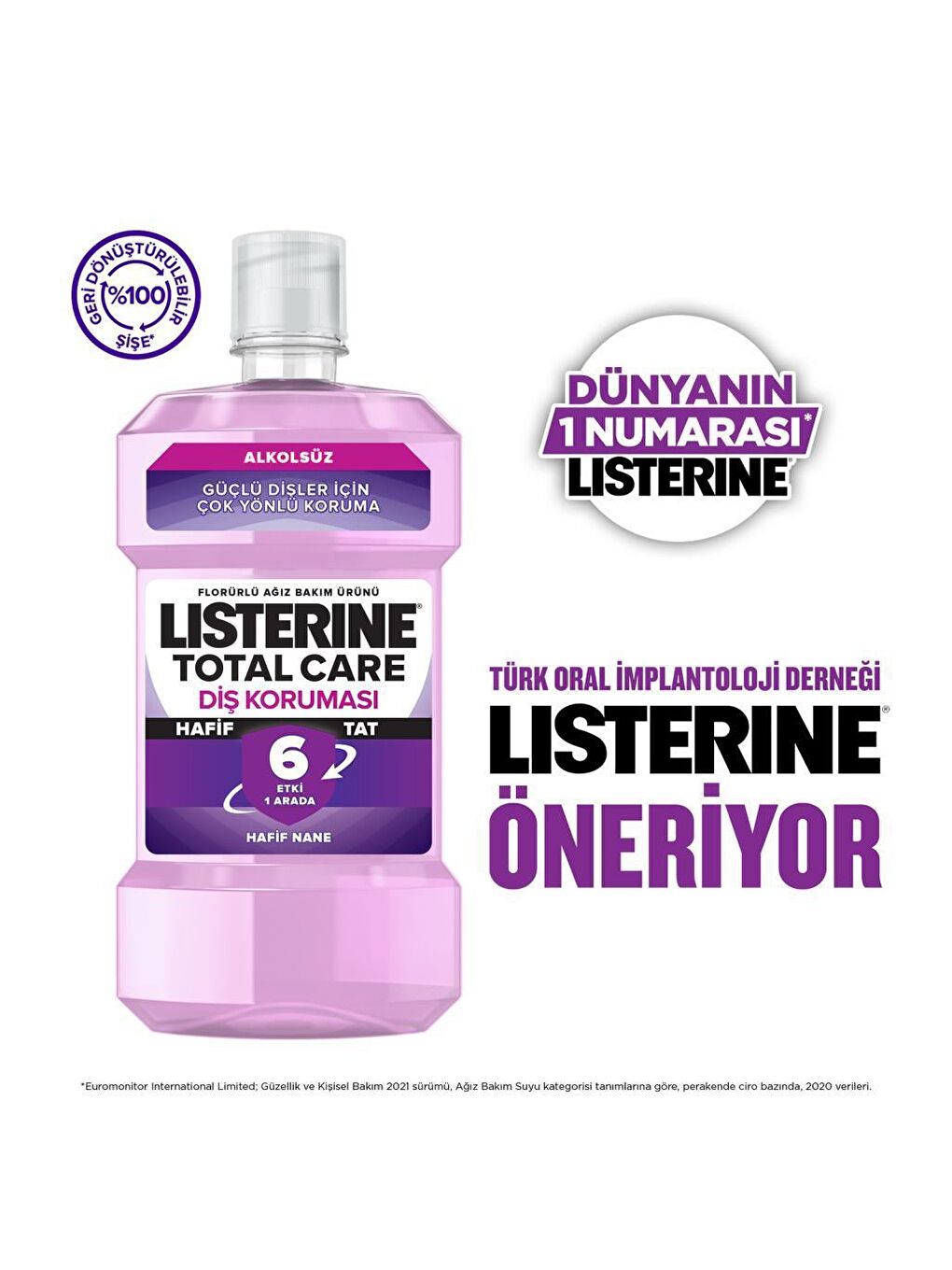 Listerine Renksiz Total Care Hafif Tat Alkolsüz Ağız Bakım Suyu 500ml - 3