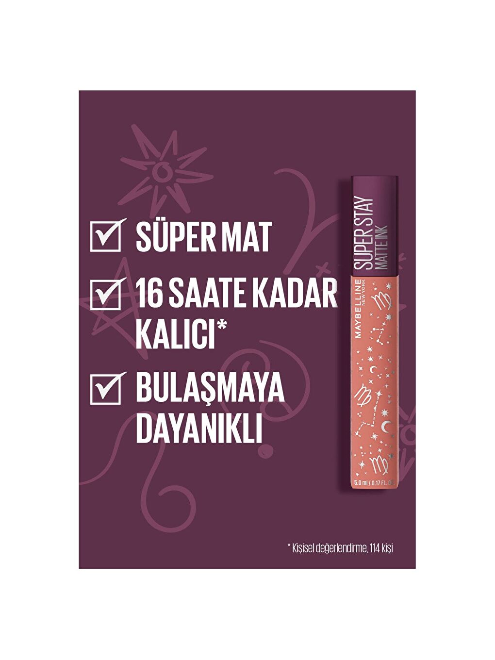 MAYBELLINE NEWYORK Ten Super Stay Matte Ink Zodiac Likit Mat Ruj-  65 Seductress (Başak) - 5