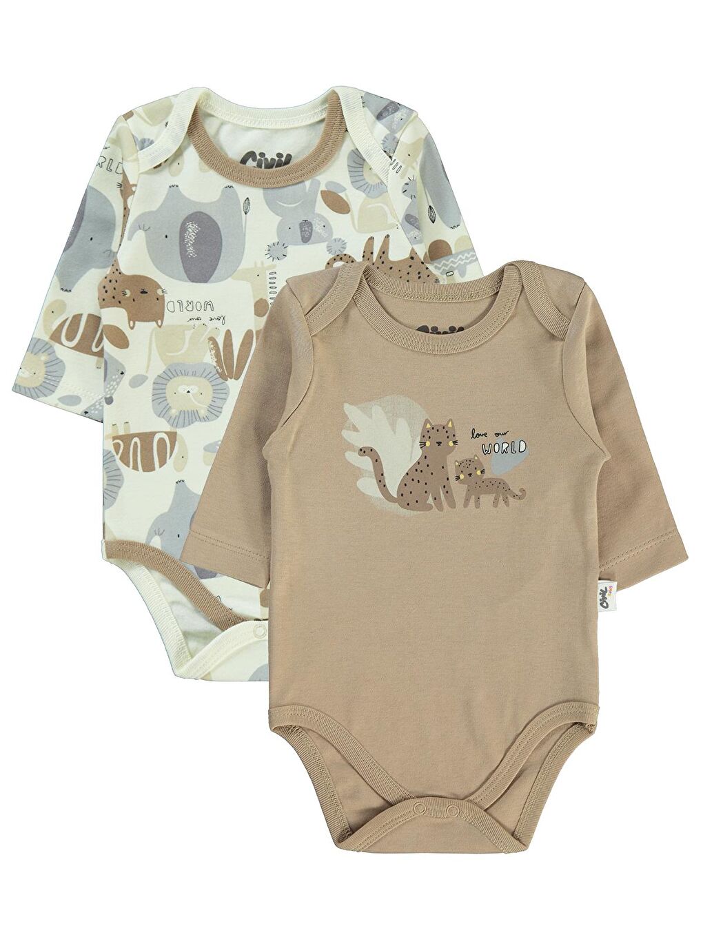 Kahverengi Baby Erkek Bebek 2'li Çıtçıtlı Badi 3-12 Ay Kahve