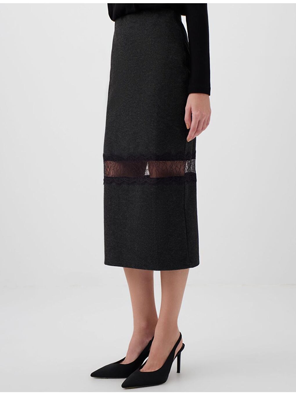 Antrasit Midi Boy Kadın Etek-1