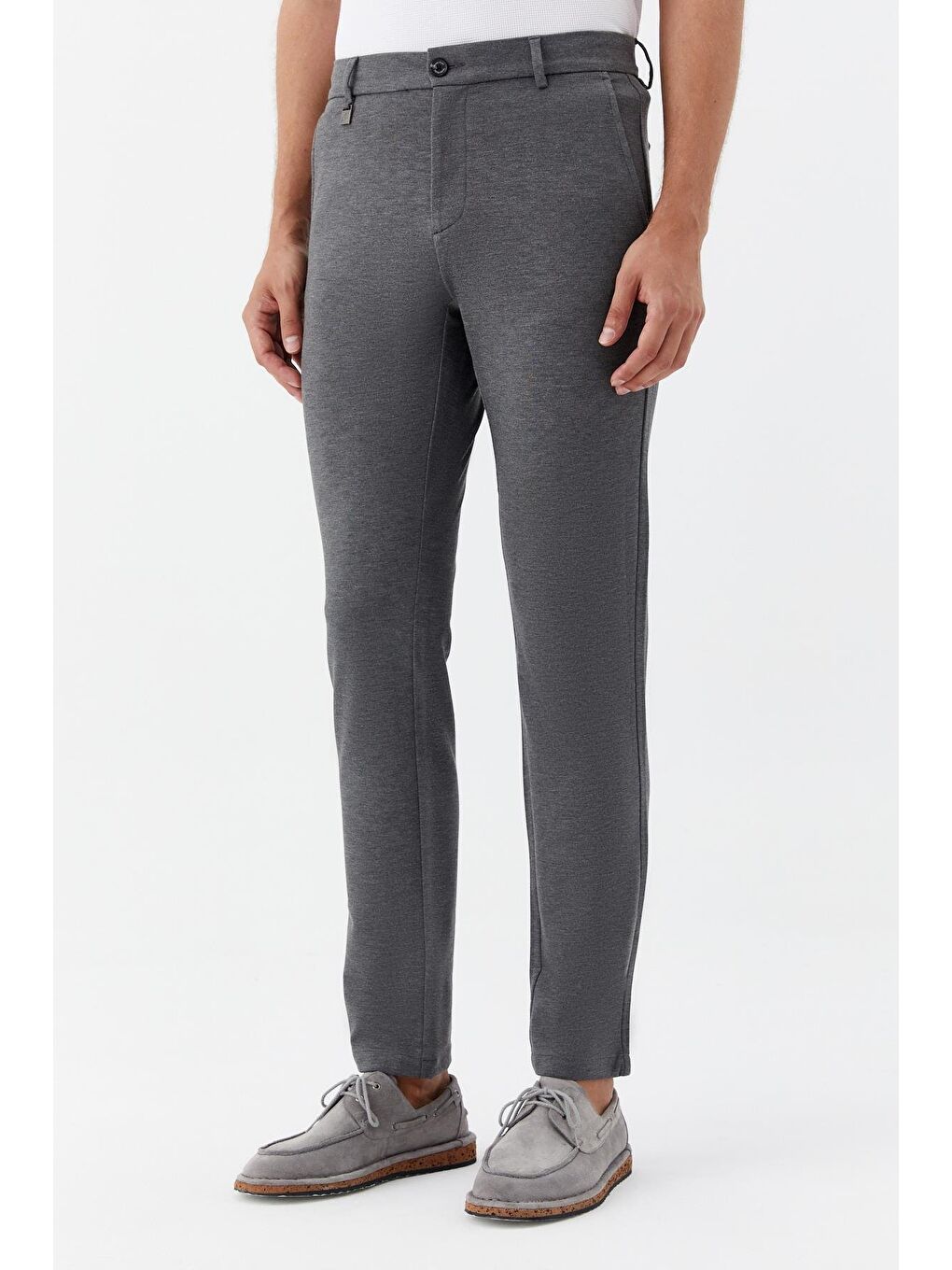Regular Fit Fermuar Detaylı Erkek Pantolon Gri Melanj-2