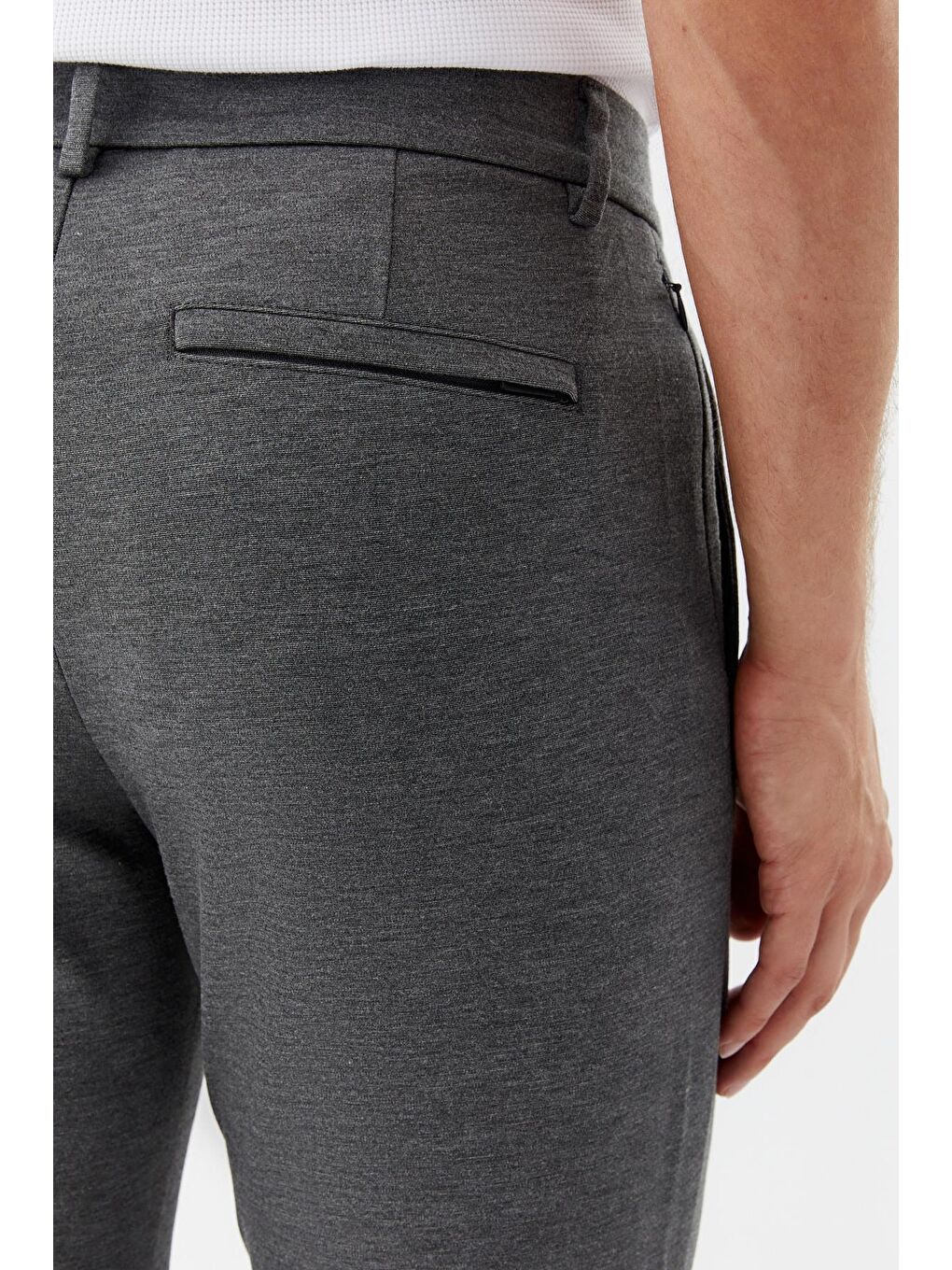 Regular Fit Fermuar Detaylı Erkek Pantolon Gri Melanj-5
