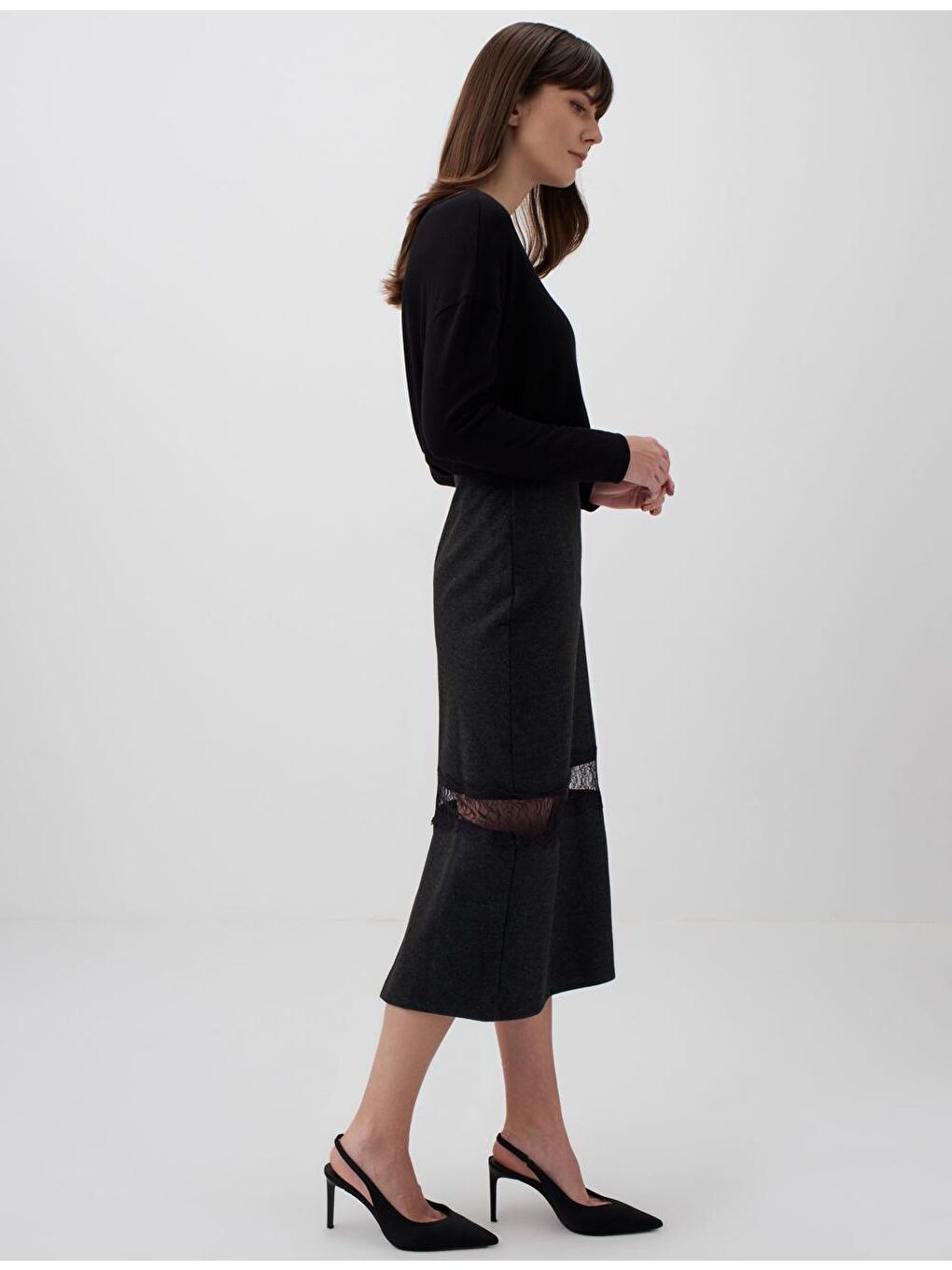 Antrasit Midi Boy Kadın Etek-4