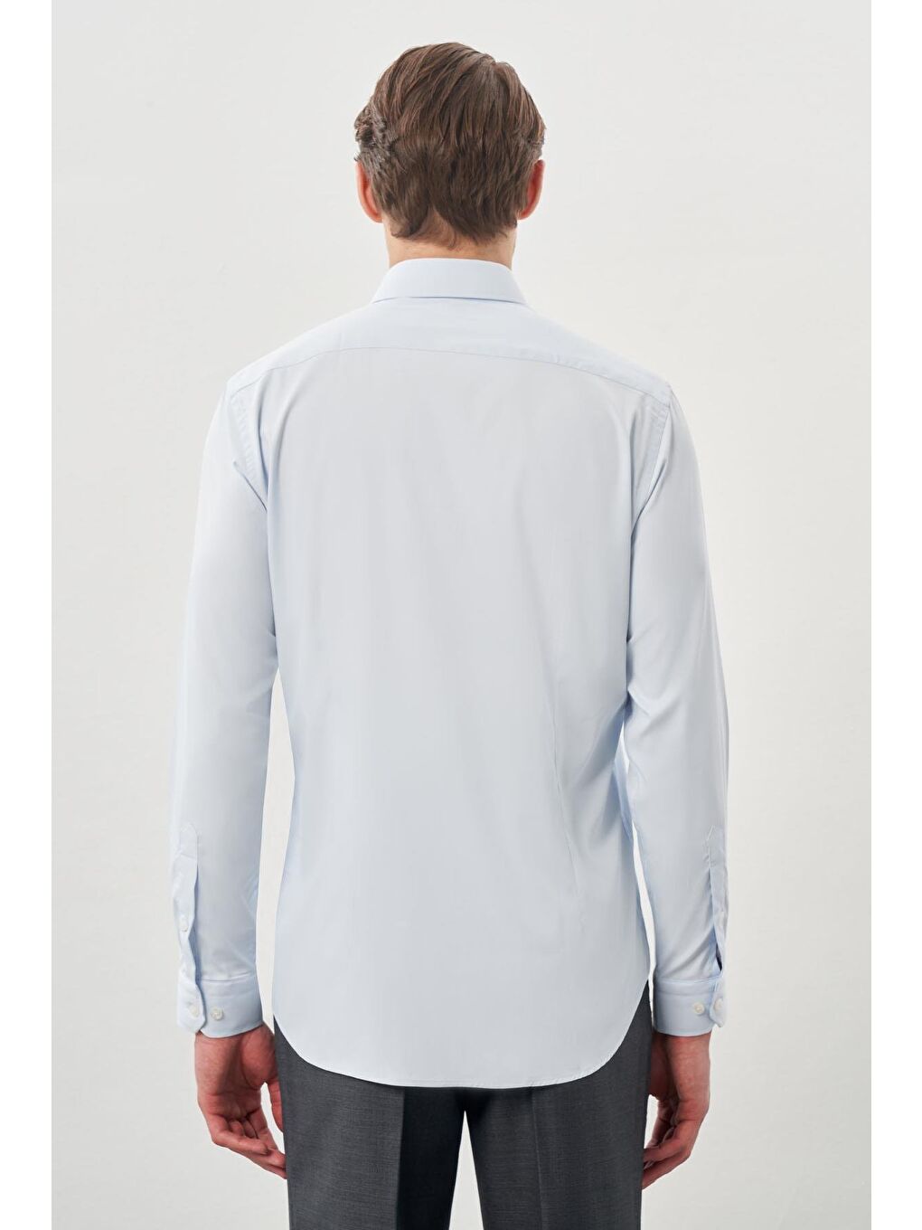 Koyu Mavi Uzun Kol Düz Bez Ayağı Sert Yaka Cepsiz Esnek Classic Slim Fit Gömlek 1004245223_300-4