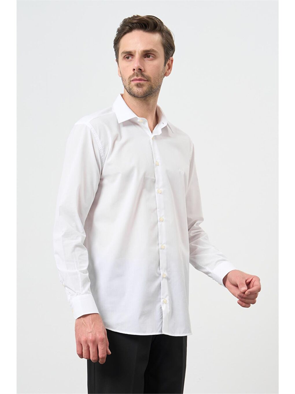 Beyaz Uzun Kol Düz Bez Ayağı 041 Sert Yaka Classic Comfort Fit Gömlek 1004240287
