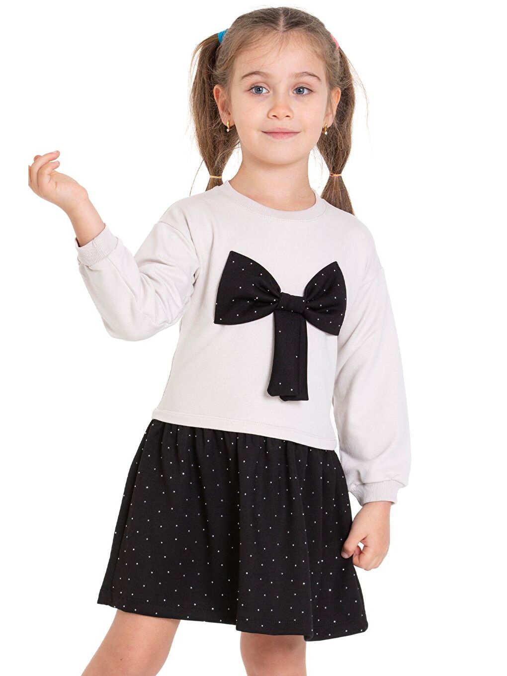 Siyah Yeni Sezon Kız Çocuk Fiyonk Detaylı Parlak Taş Detaylı Elbise-1