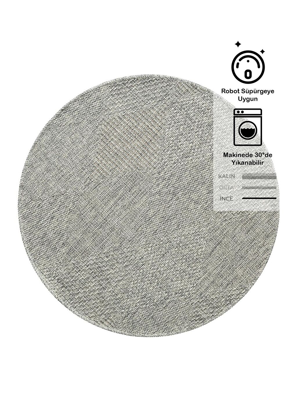 Gri Rusticana 3104 Naturel Jüt Halı Modern Örme Yuvarlak Kilim-95x95