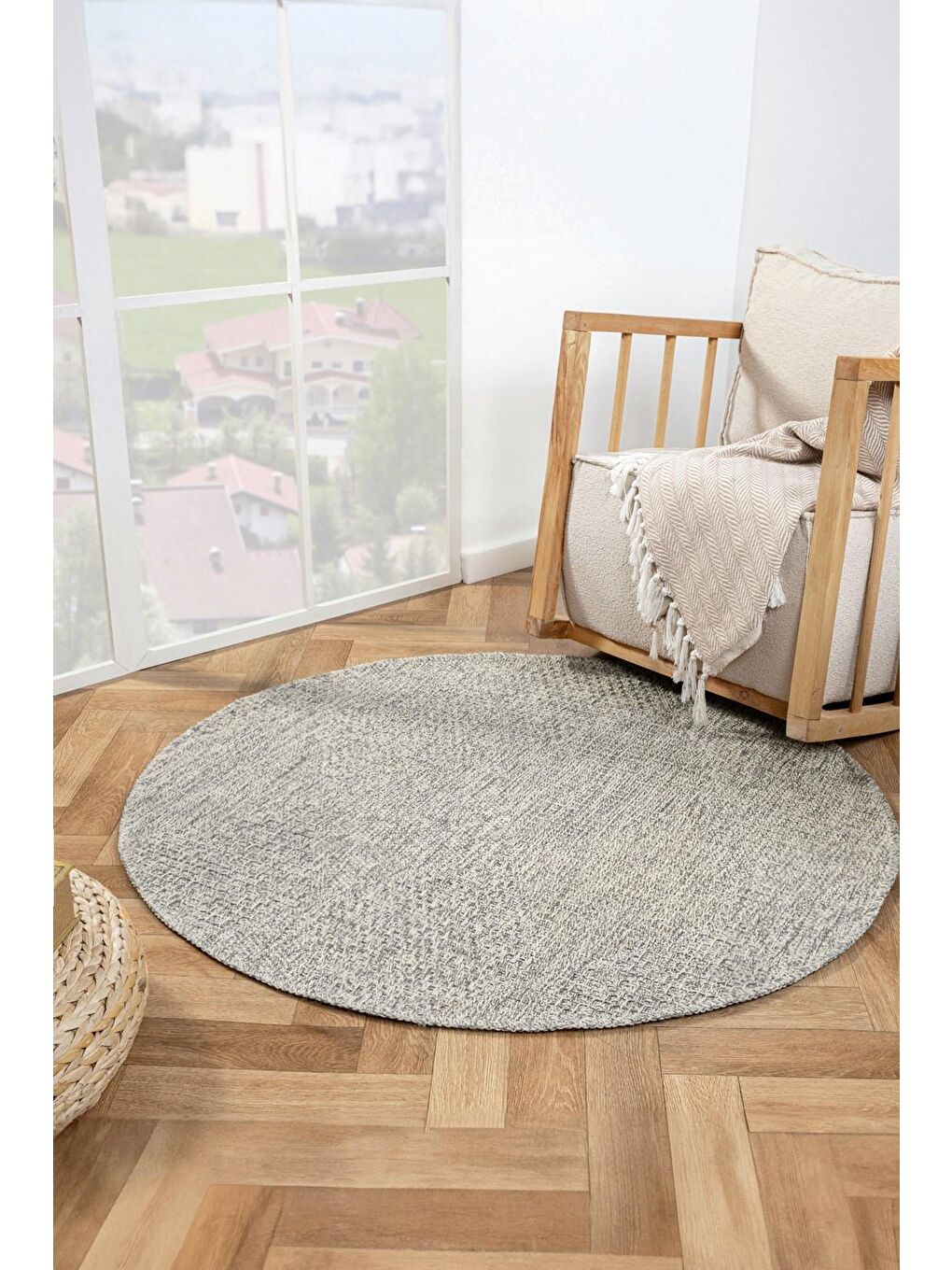 Gri Rusticana 3104 Naturel Jüt Halı Modern Örme Yuvarlak Kilim-95x95-3