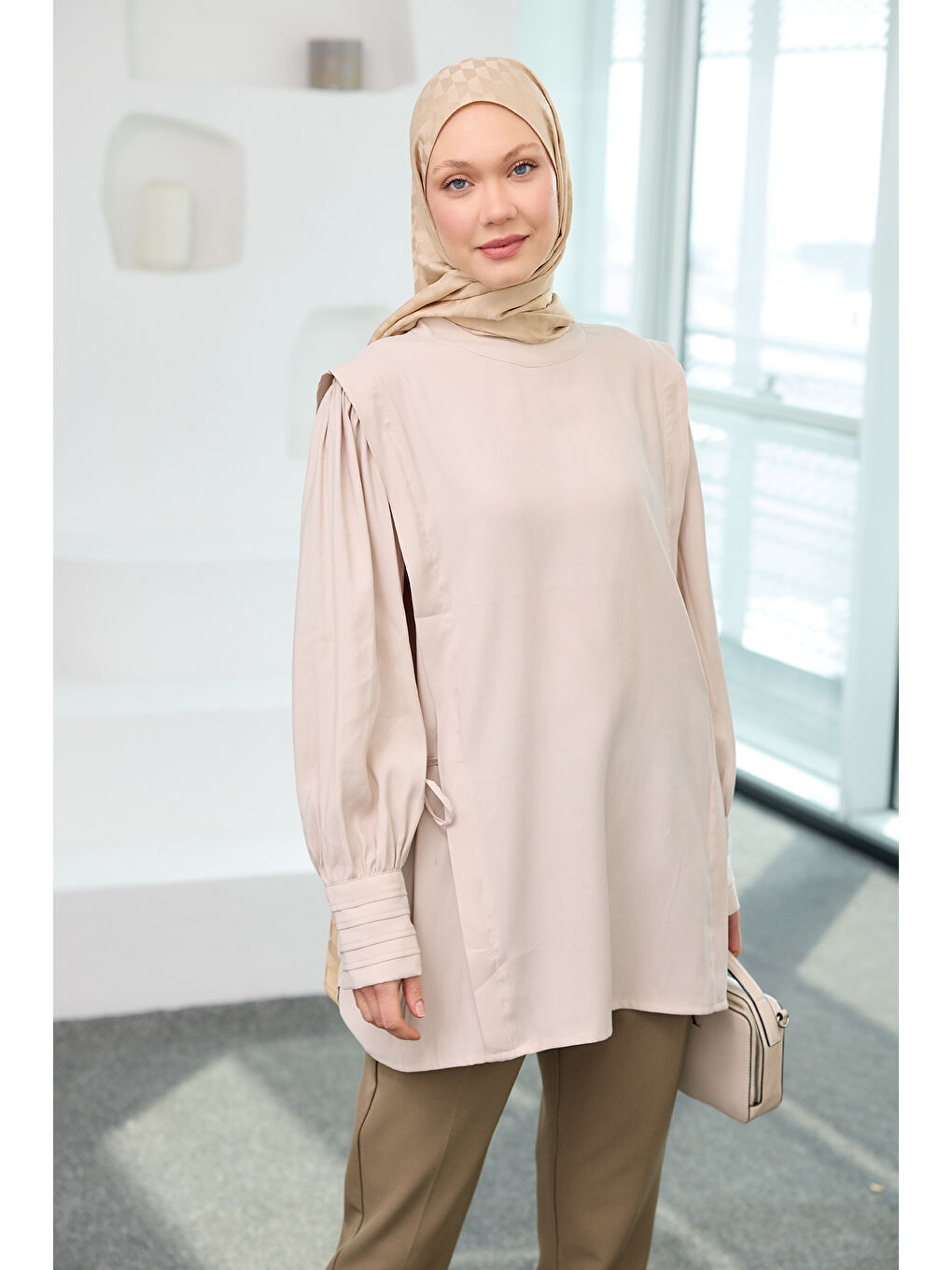 Ekru Kadın Nervur Detay Cupra Lyocell Tunik Krem